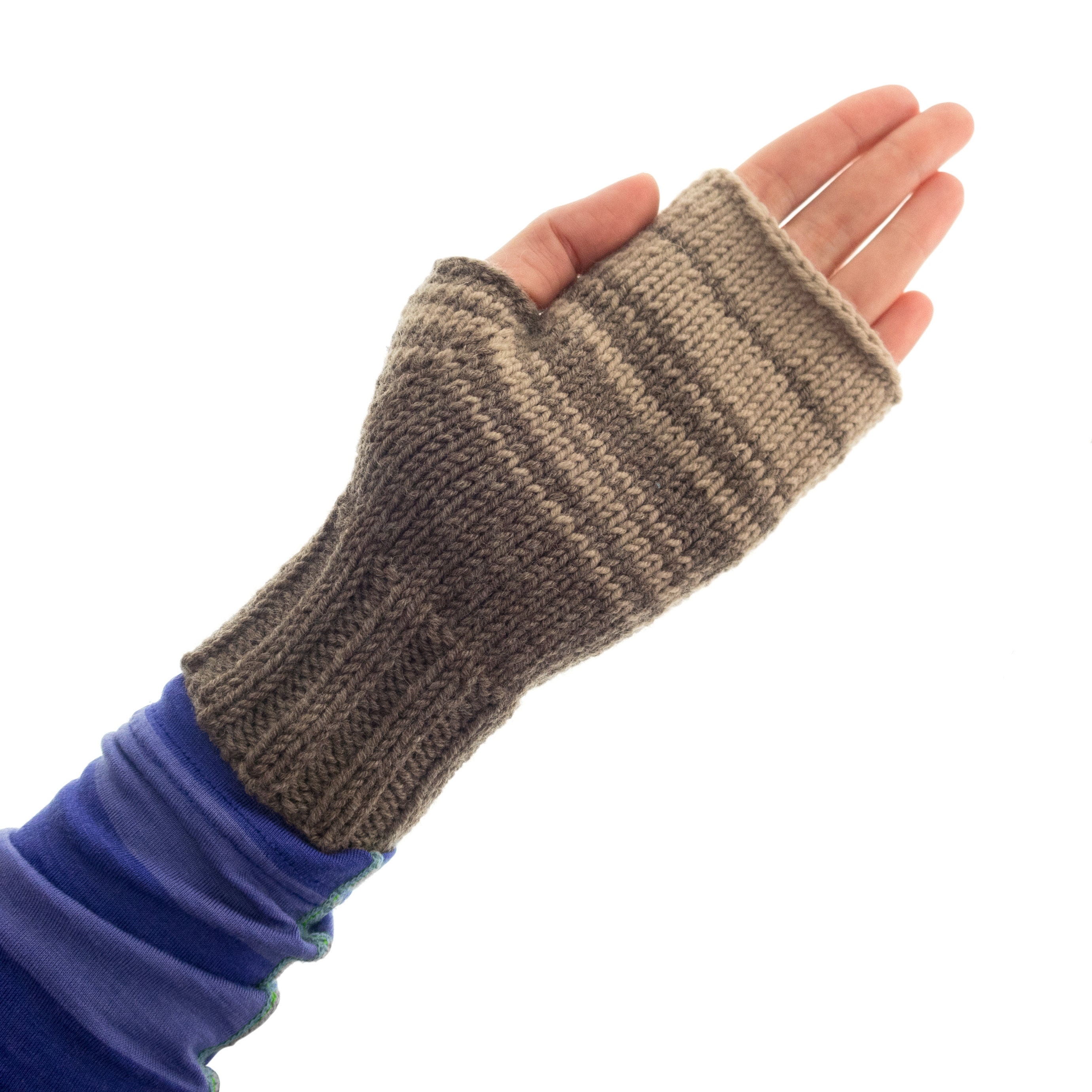 handmade warm mittens for adults with beige stripes