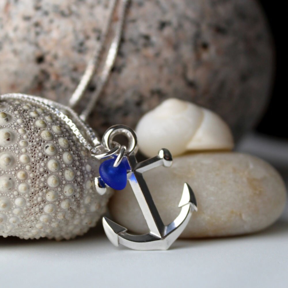 Mooring sea glass anchor necklace by Sea Glass Designs