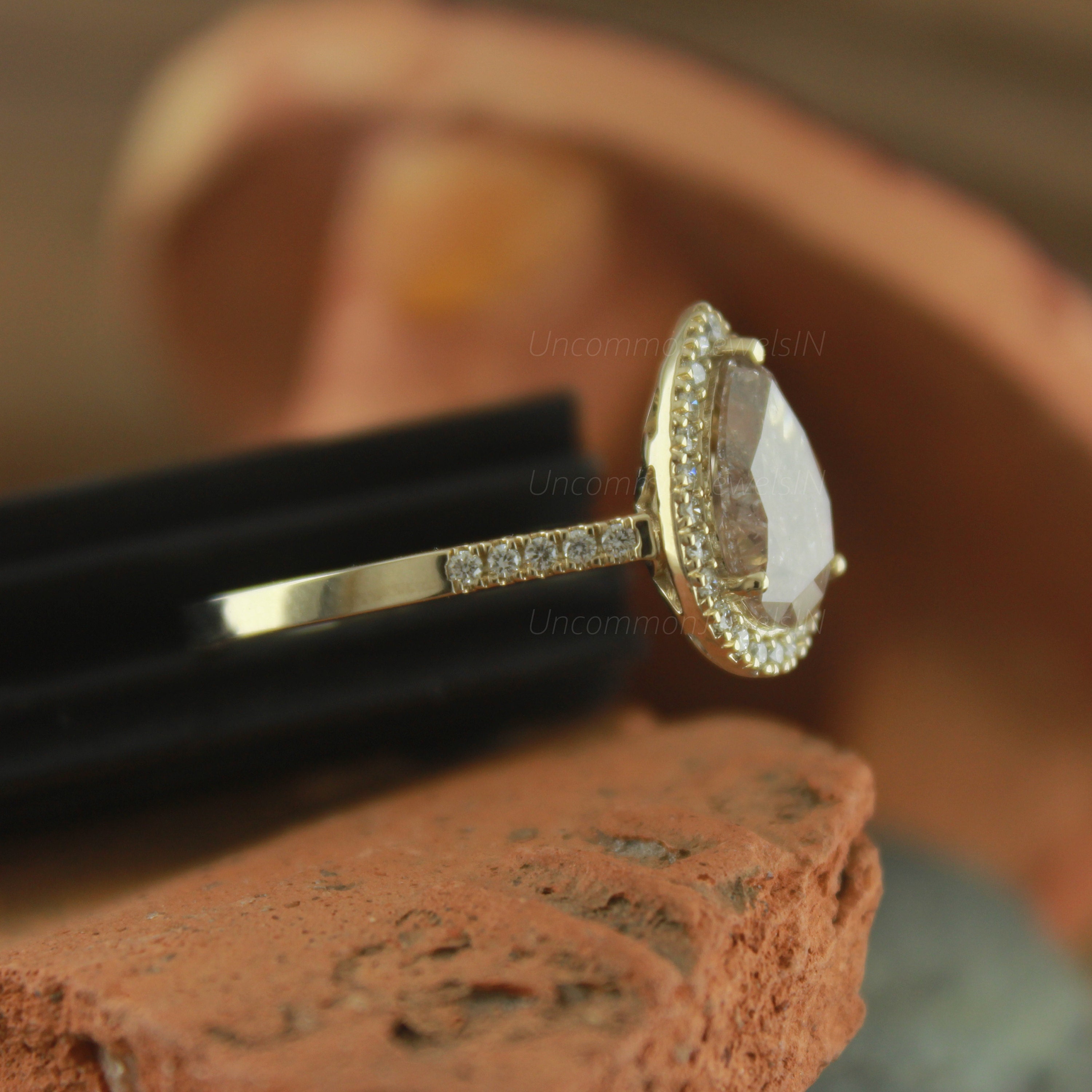 Salt And Pepper Diamond Ring, 2.51ct Pear Diamond, Wedding Ring, Unique Engagement Ring, Ready to Ship, UncommonJewelsIN