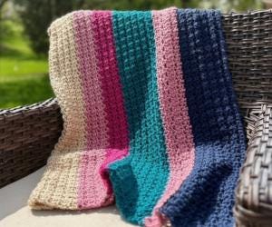 Sunset Breeze crochet striped throw blanket
