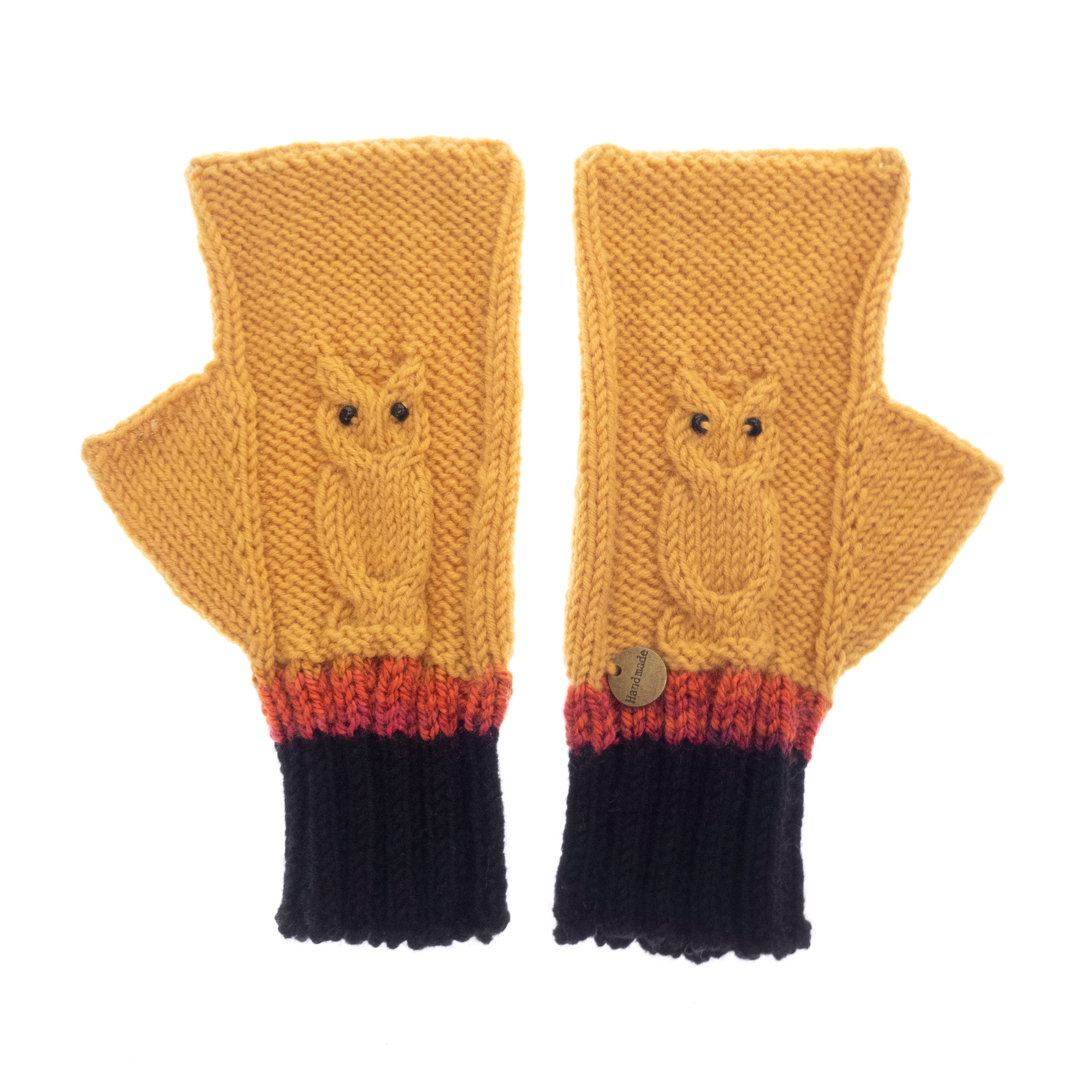 Gloves Fingerless for Ladies with Yellow Owls