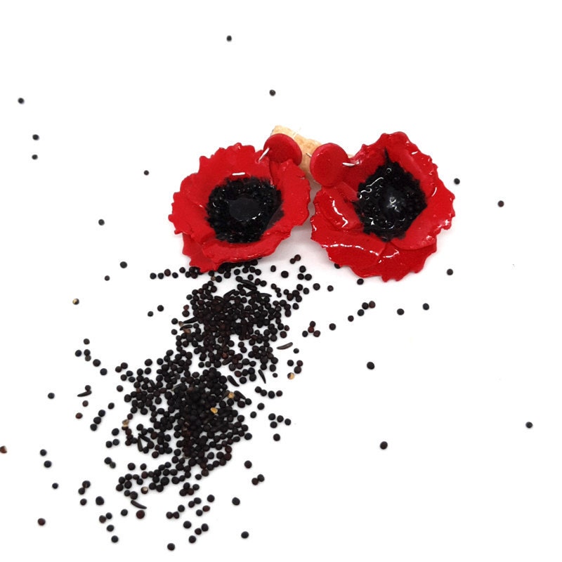 Statement red poppy earrings