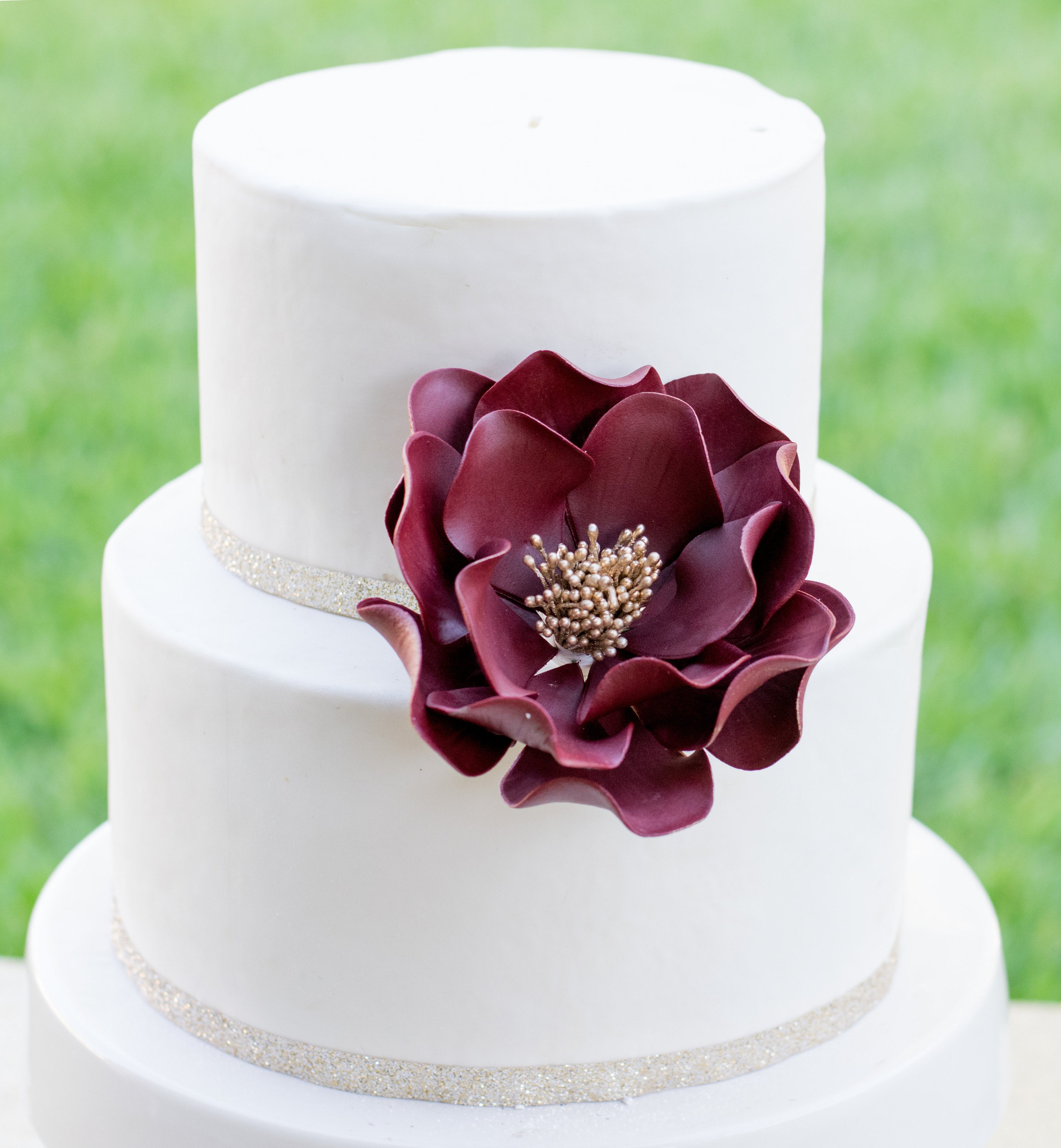 burgundy sugar flower wedding cake topper open rose