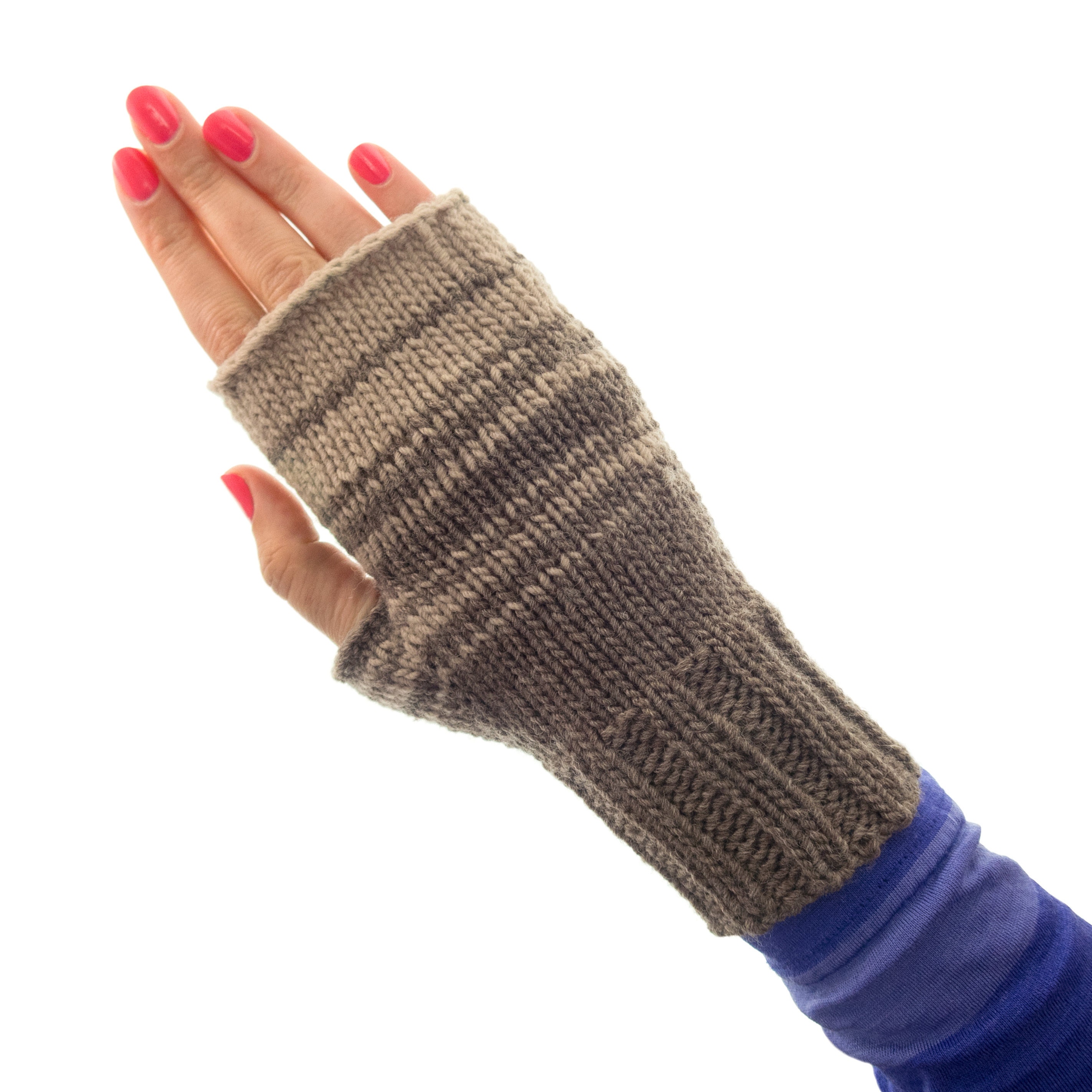 handmade warm mittens for adults with beige stripes