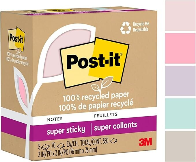 Post-it 100% Recycled Paper Super Sticky Notes