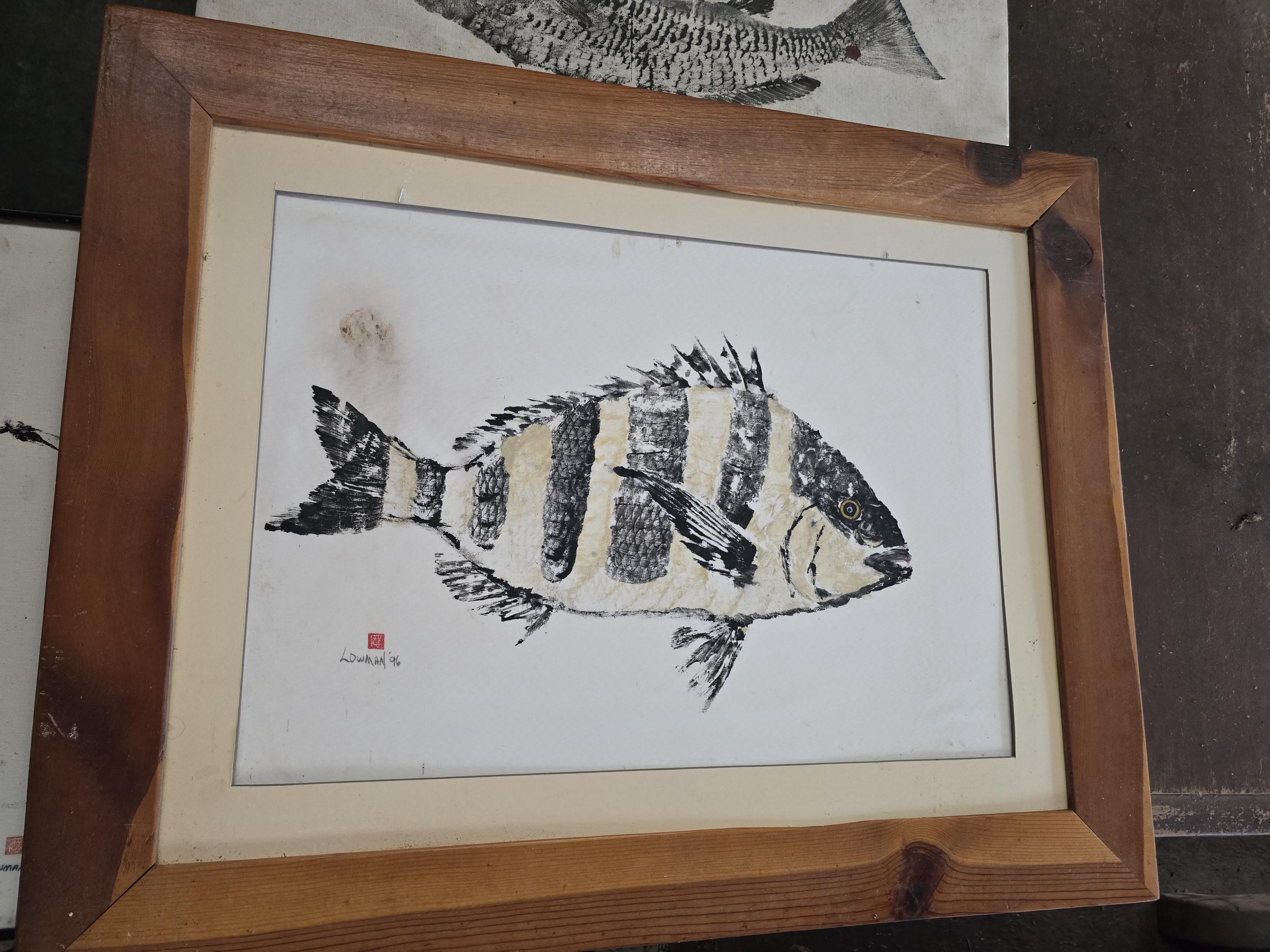 wooden framed fish print
