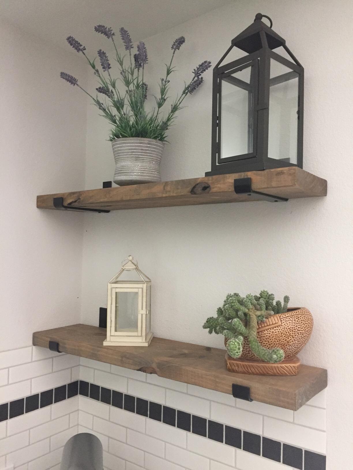 solid wood shelves with J steel brackets