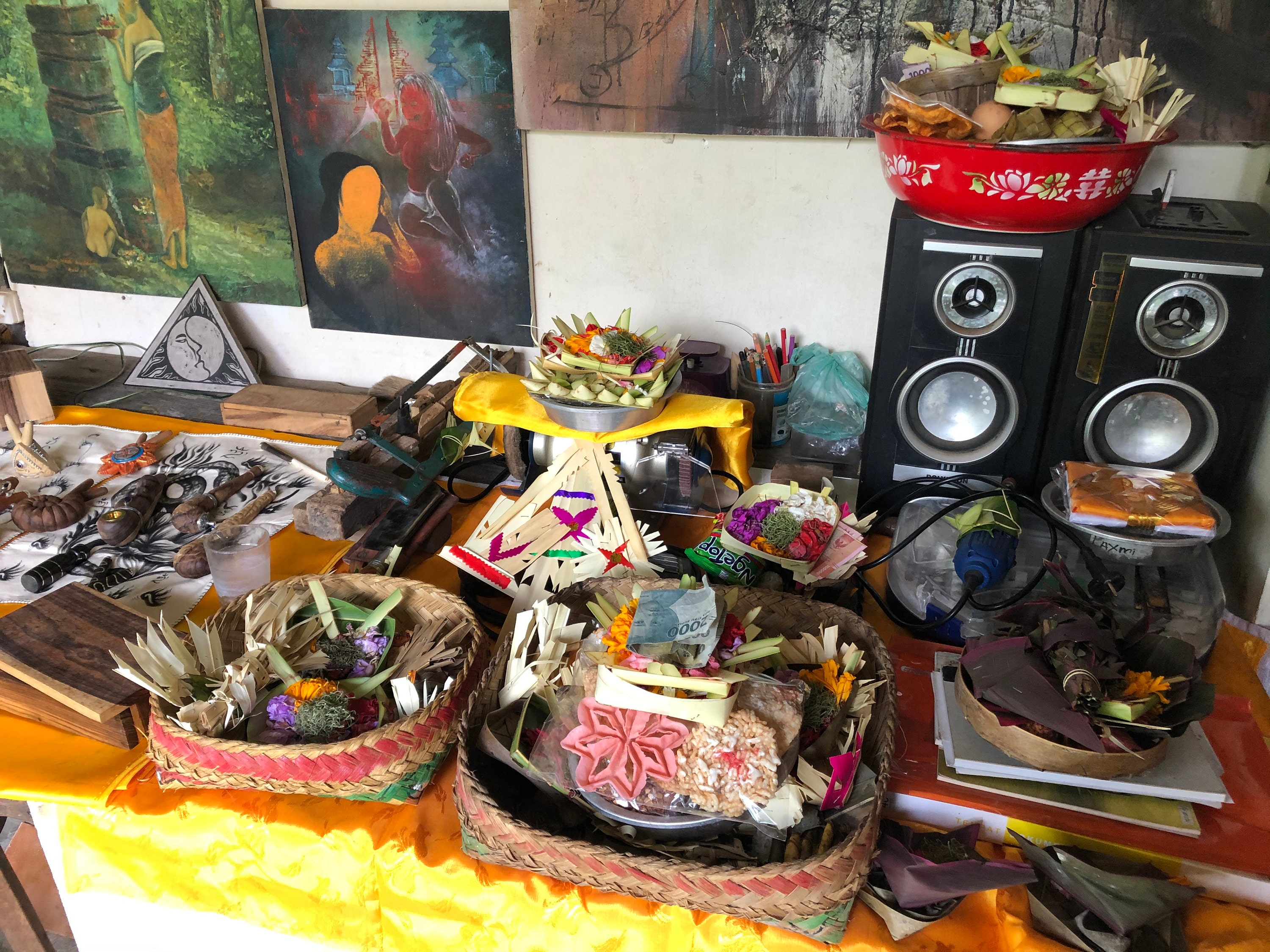 Offering for gods on a ceremony “Tumpek Landep” in “Dewata Studio”