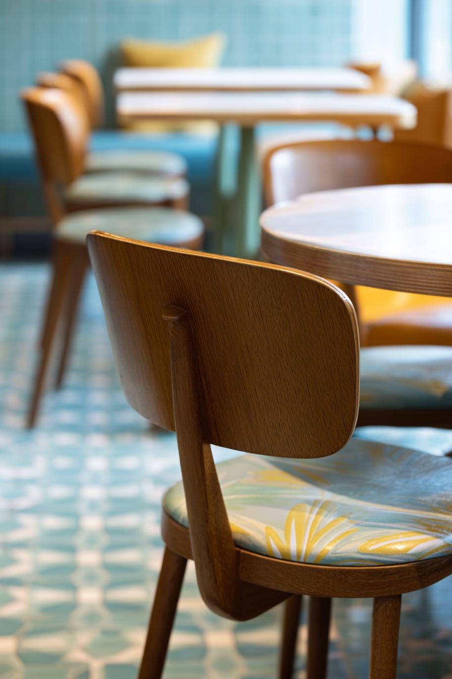 Mid Century chairs in a coastal cafe