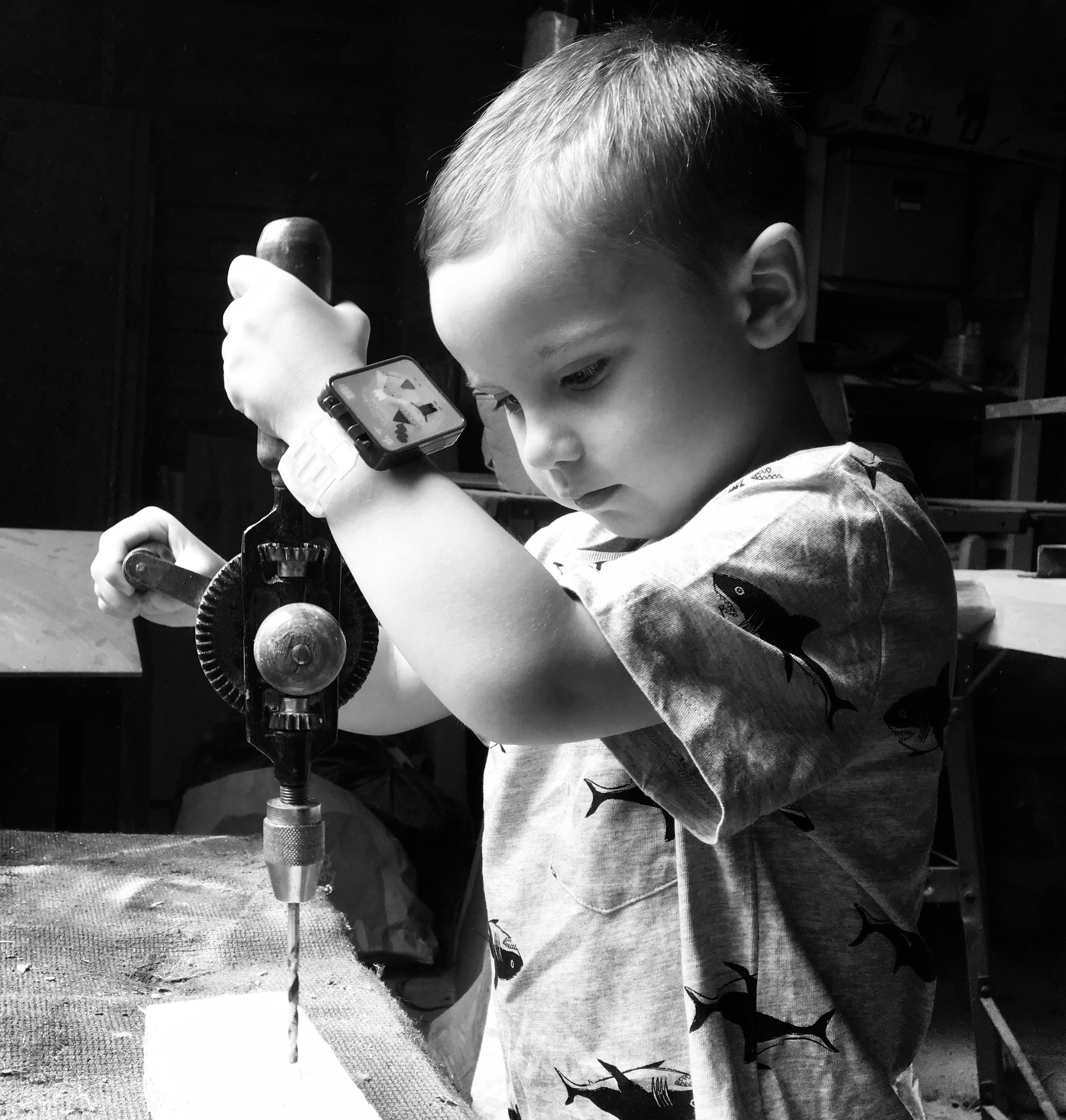 My Son, the same age I was when my Grandfather gave me my first woodworking lesson.