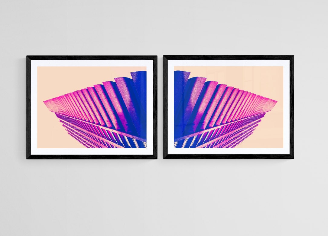 pink abstract wall art of london barbican- photography turned into abstract art- unframed limited editions or ready to hang architecture canvas wall art, art panel aluminium mount and box frame