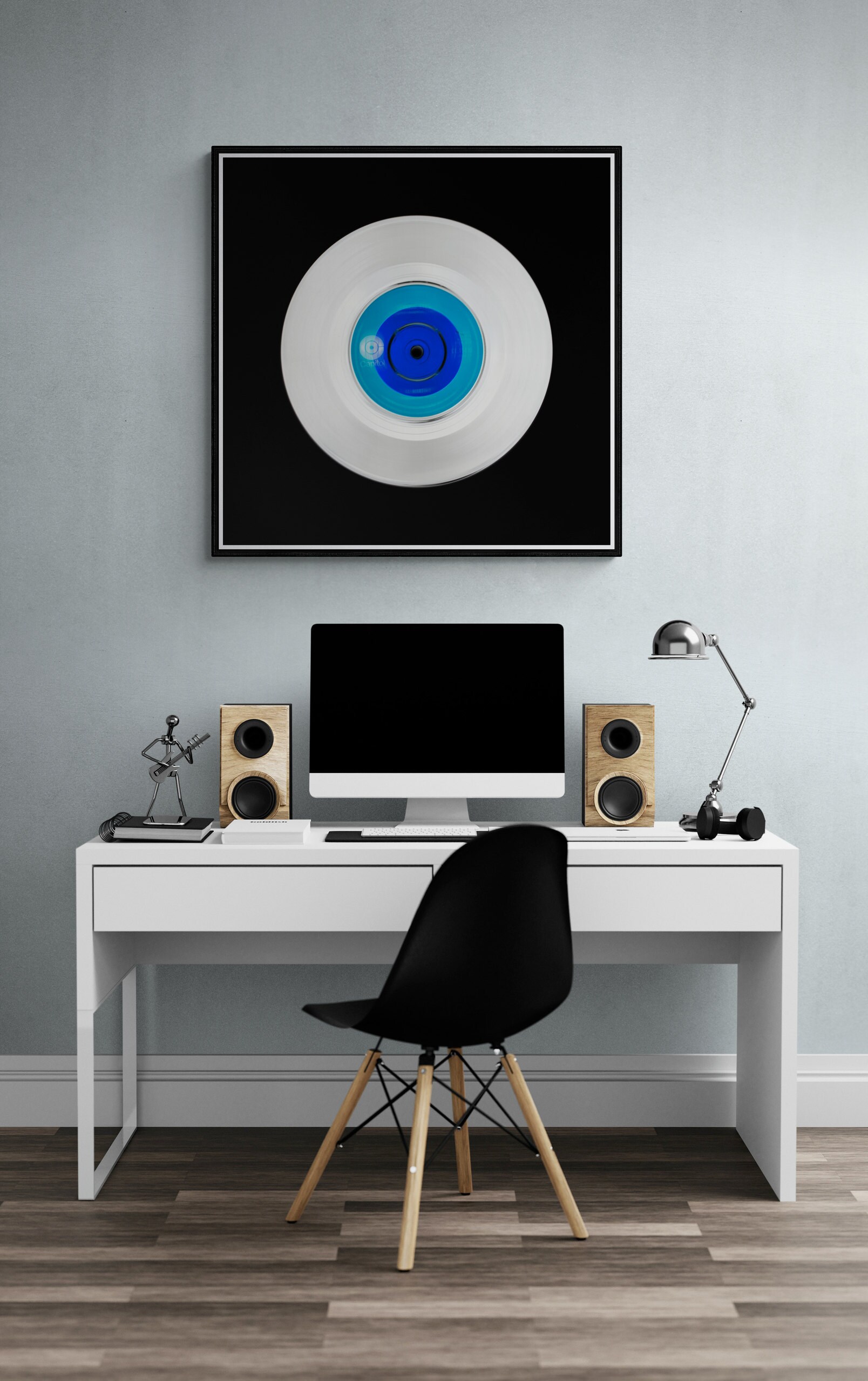 vinyl record art print in blue- fine art photography for music lover