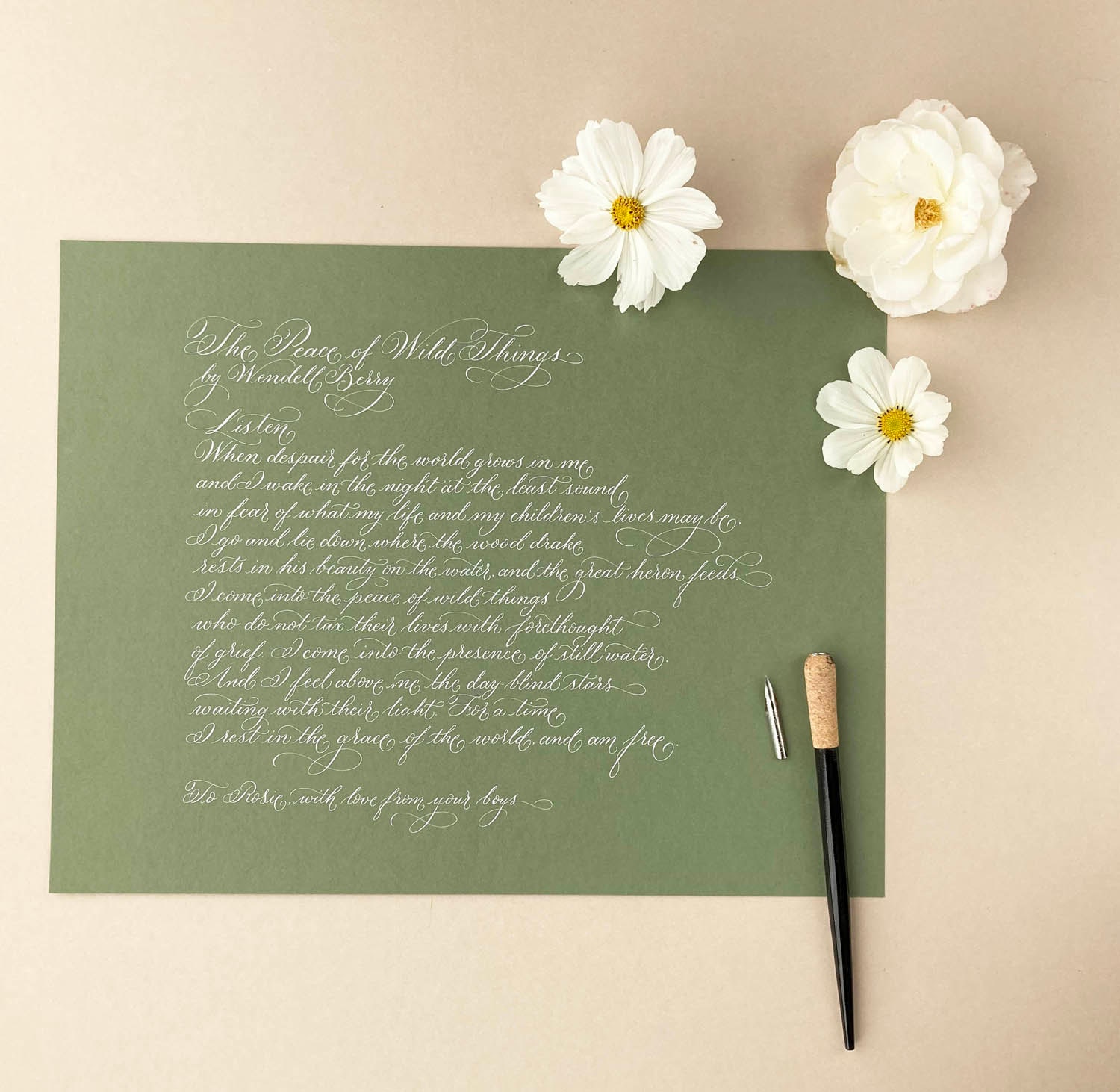 Pretty wedding reading gift poem commission UK calligrapher