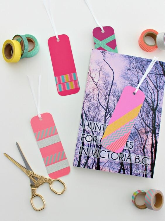 close up of bookmarks decorated with washi tape