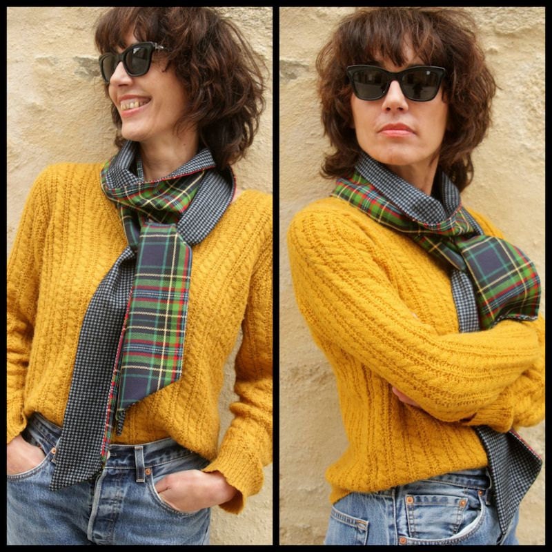 Tartan et Pied de Poule Noir et Bleu
