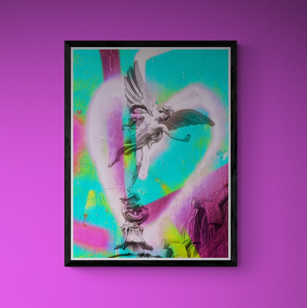 London contemporary fine art print of Eros Piccadilly with urban street art graffiti and heart