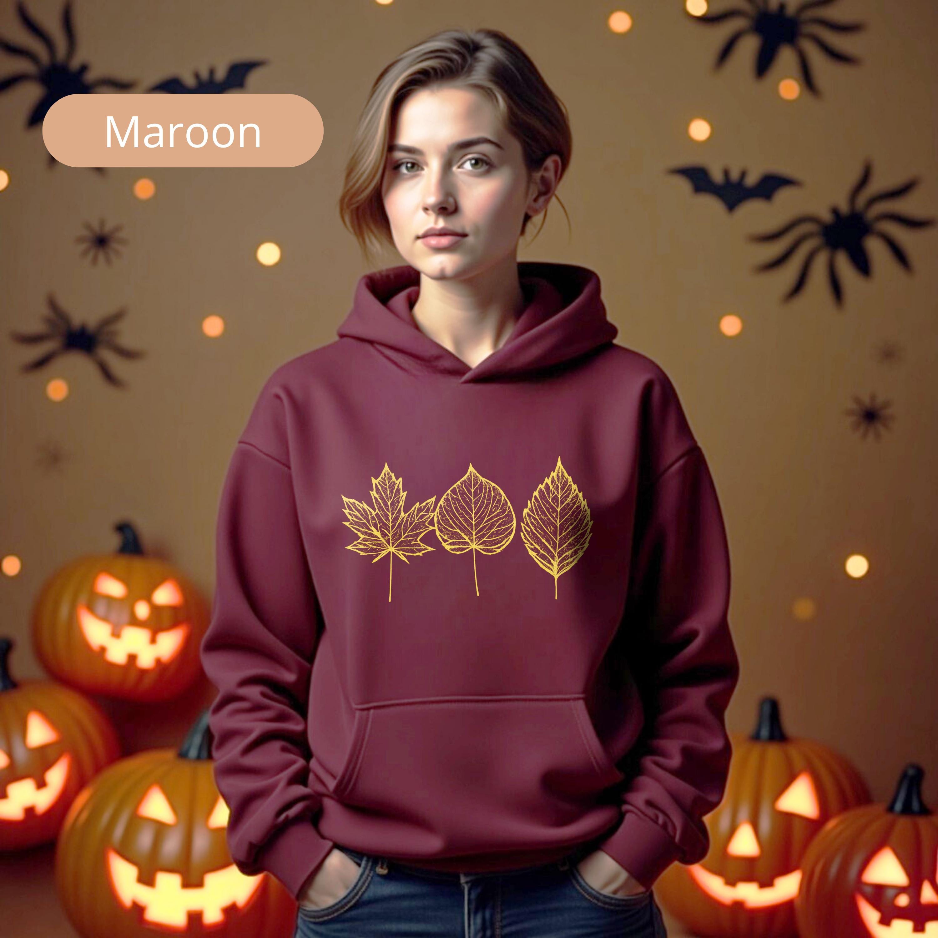 Golden Fall Leaves Womens Halloween Shirts, Autumn Leaf T-Shirt, Autumn Leaves Tee, Womens Fall Shirt, Thanksgiving Gift For Her