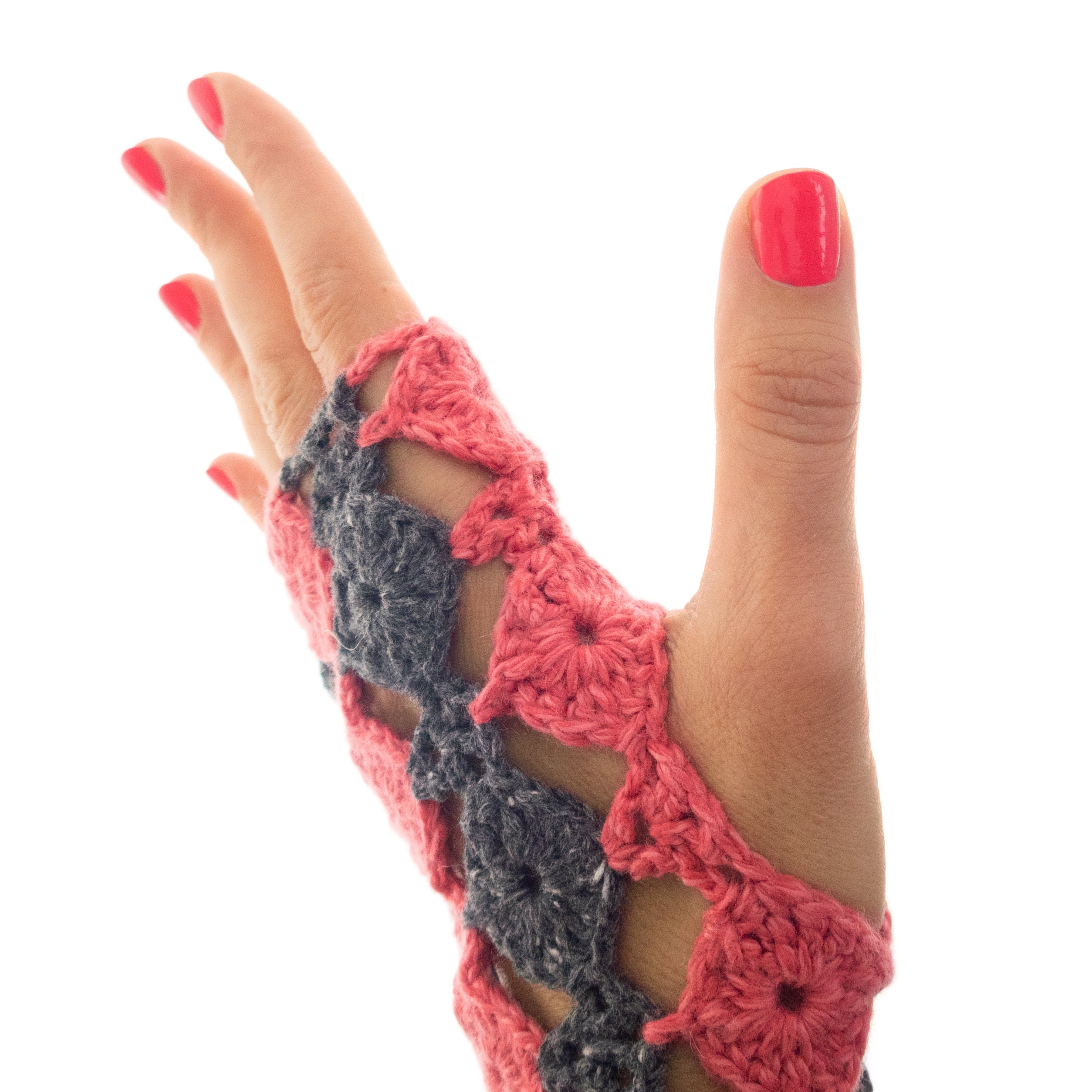 Best Wrist Warmers Fingerless Gloves pink and grey