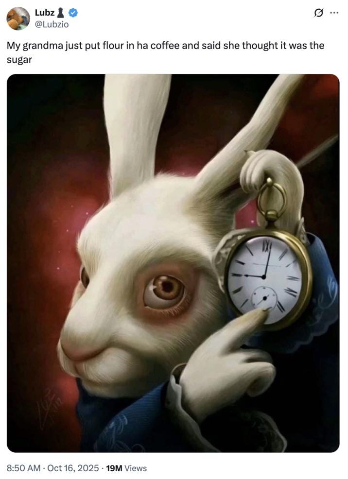 bunny clock rabbit pointing at clock meme viral tiktok silly weird meme