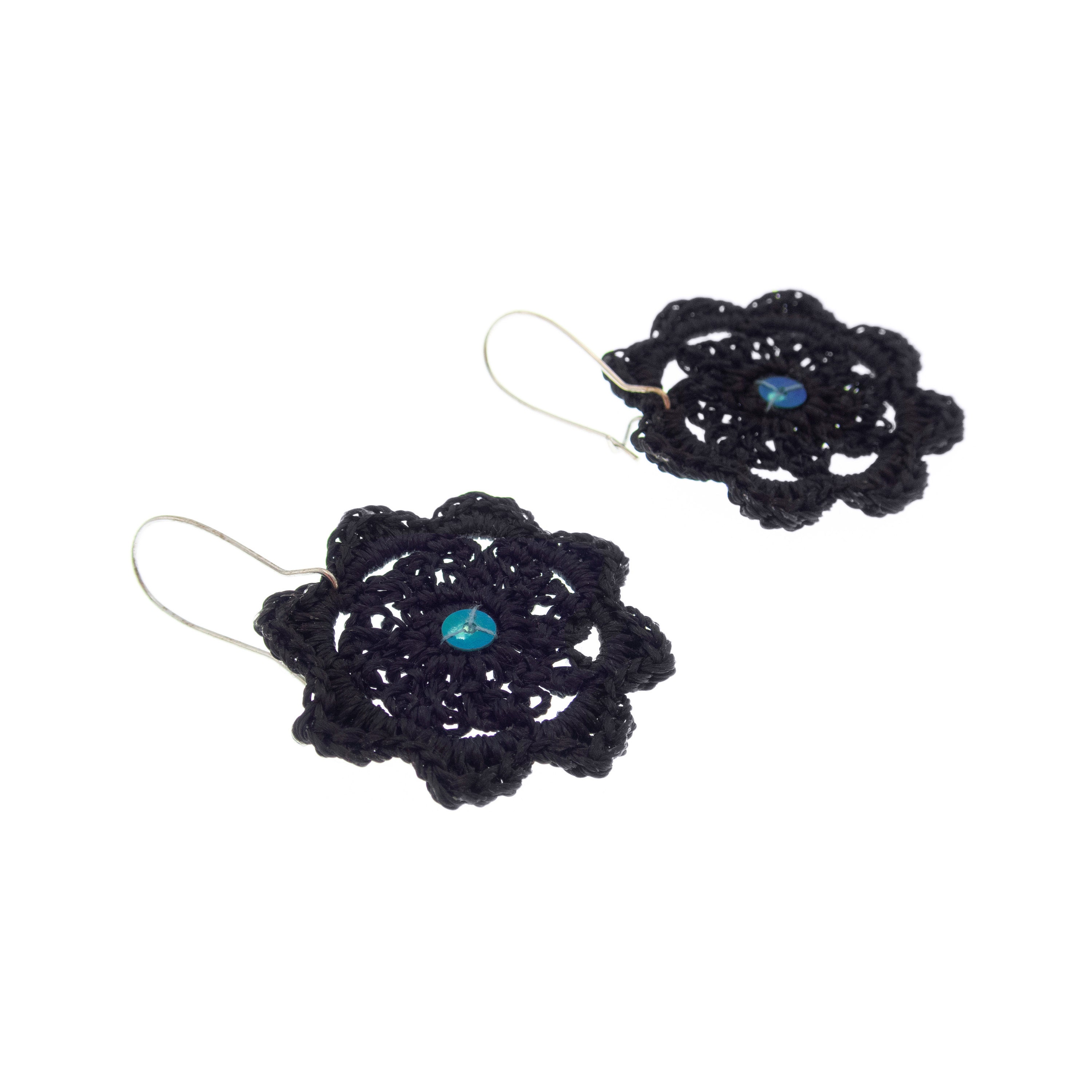 handmade statement earrings glitter black flowers