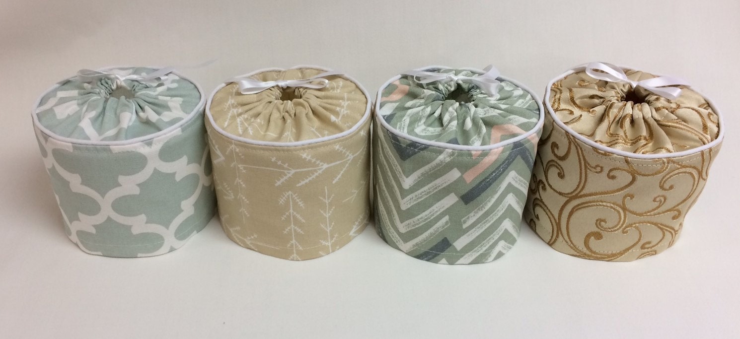 GiftsandHomeDecorUS Toilet Paper Covers for a pop of color.