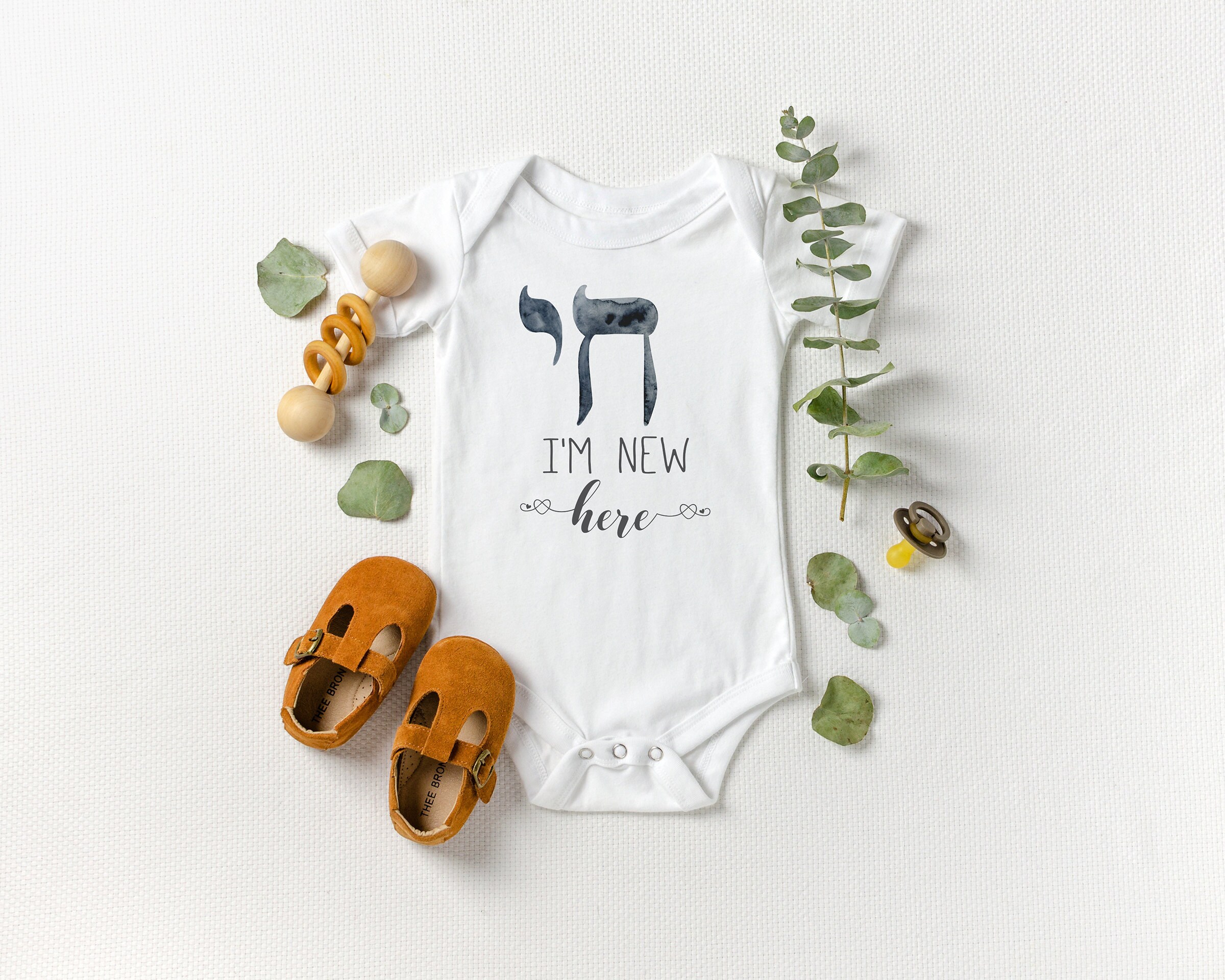 Chai Im New Here Jewish Baby Bodysuit