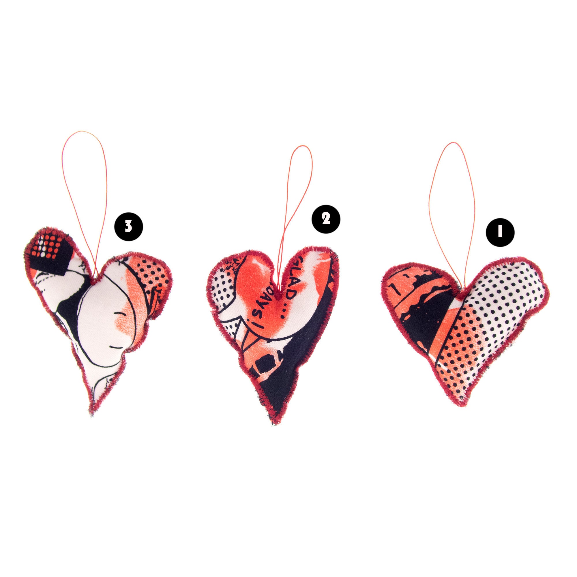 handmade fabric heart in black and red valentines day gift