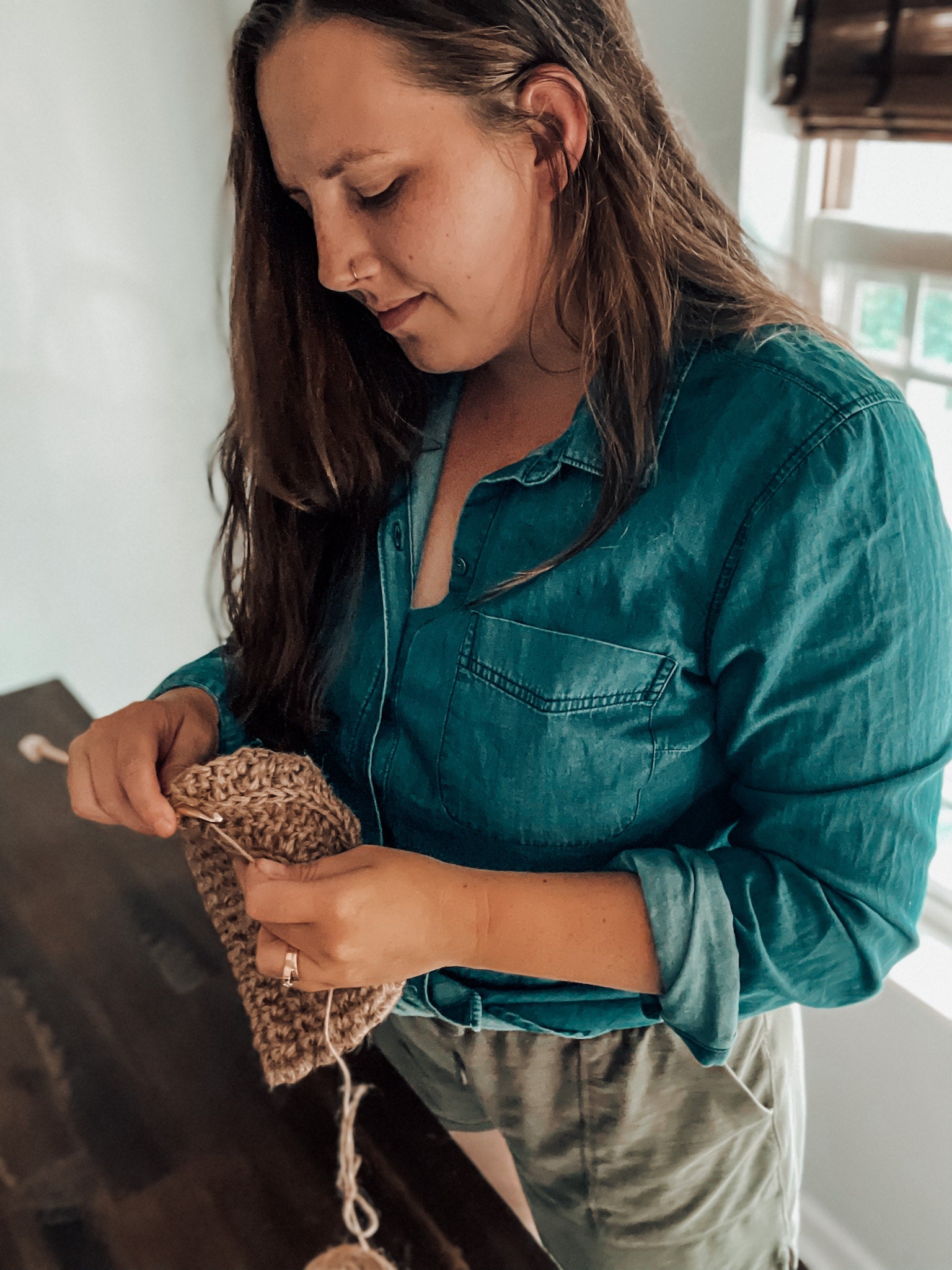Woman crocheting