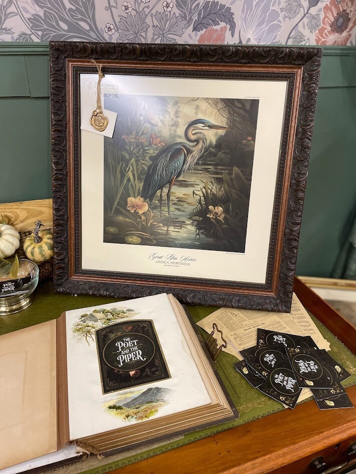 Heron Print, Customised for a Square Antique Frame