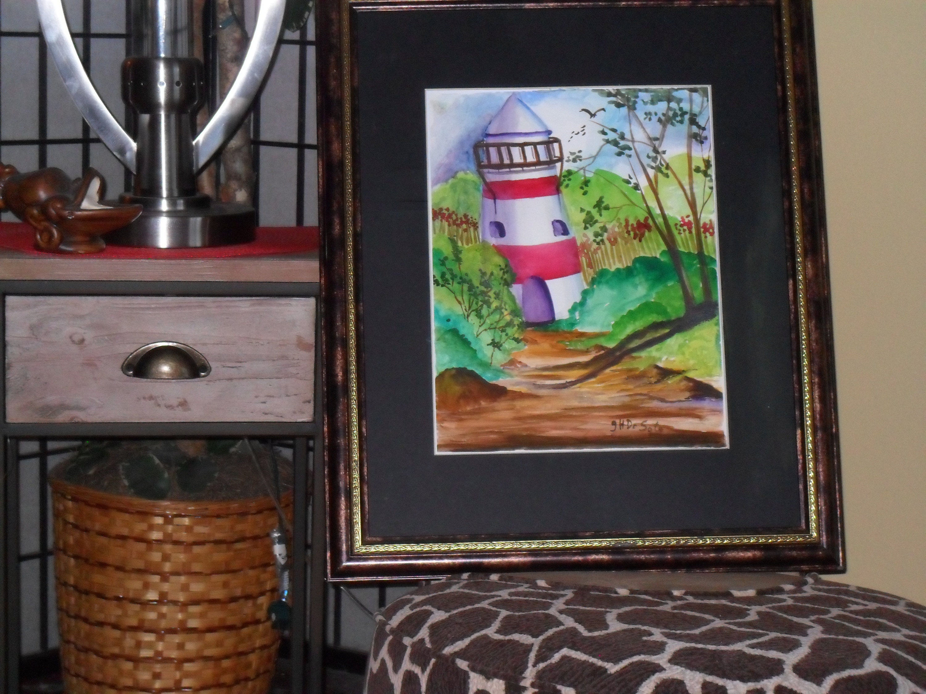 Lighthouse, watercolor original artwork print, Landscape painting