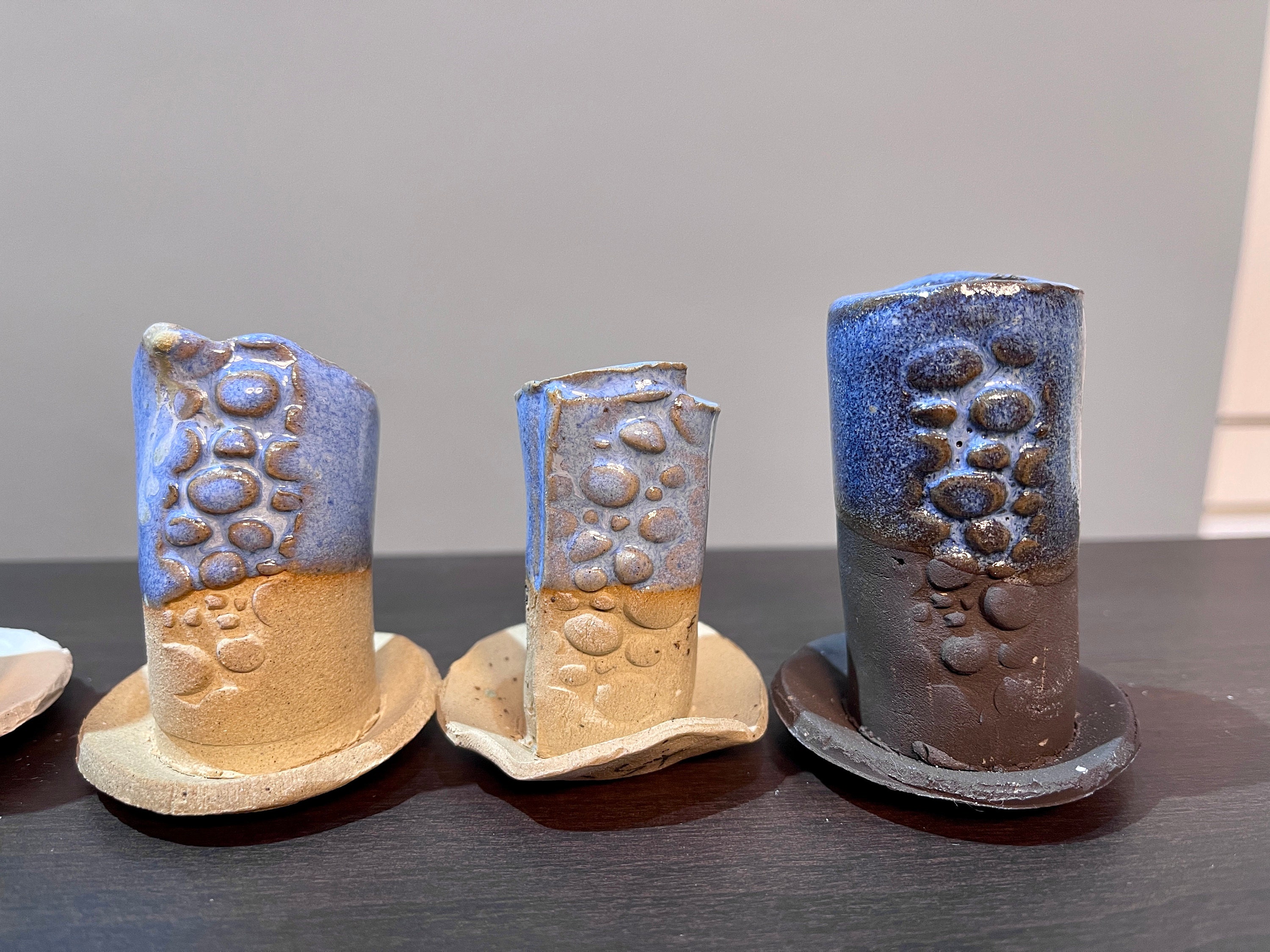 Pale blue glazed test tiles