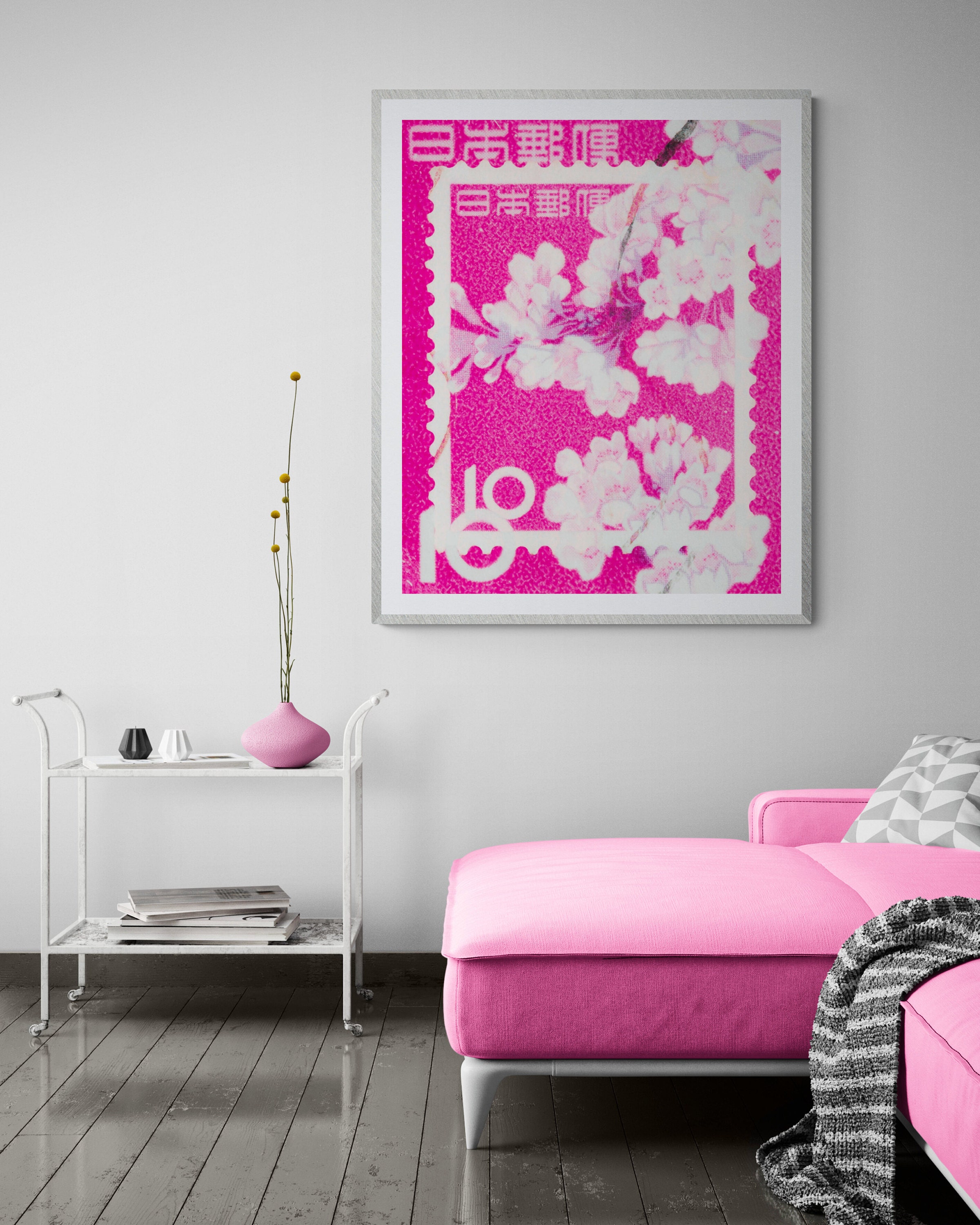 japanese cherry blossom fine art prints in pink on a postage stamp by deborah pendell