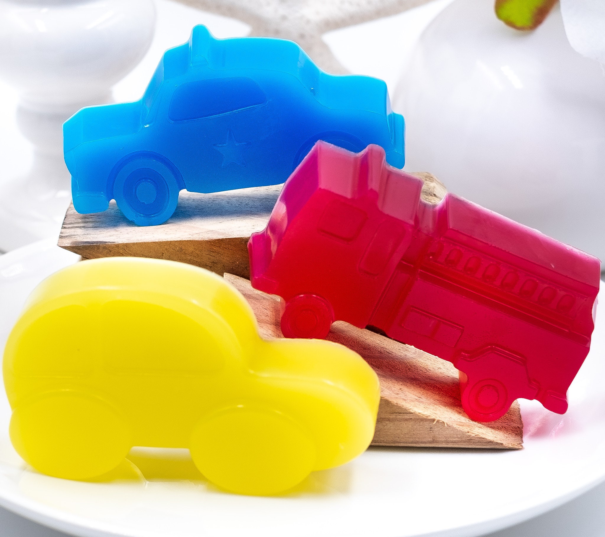 THREE Kids Soap Set, Police, Firetruck & Car, Lemon-Lime Scent, 2.5 oz ea., Kids Gifts, Party Favors, Christmas Gifts, Stocking Stuffers