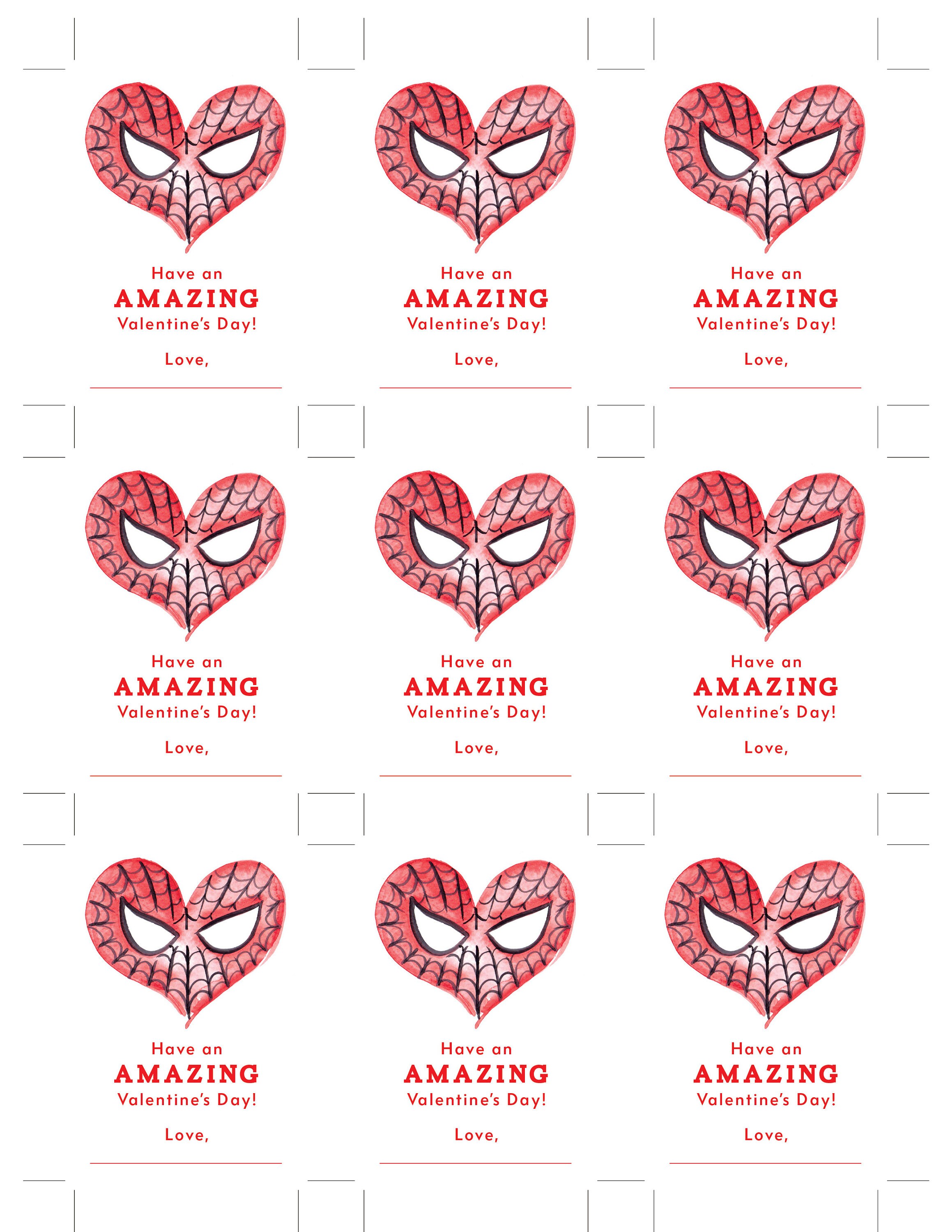 HostClubco Printable Amazing Spiderman Valentine