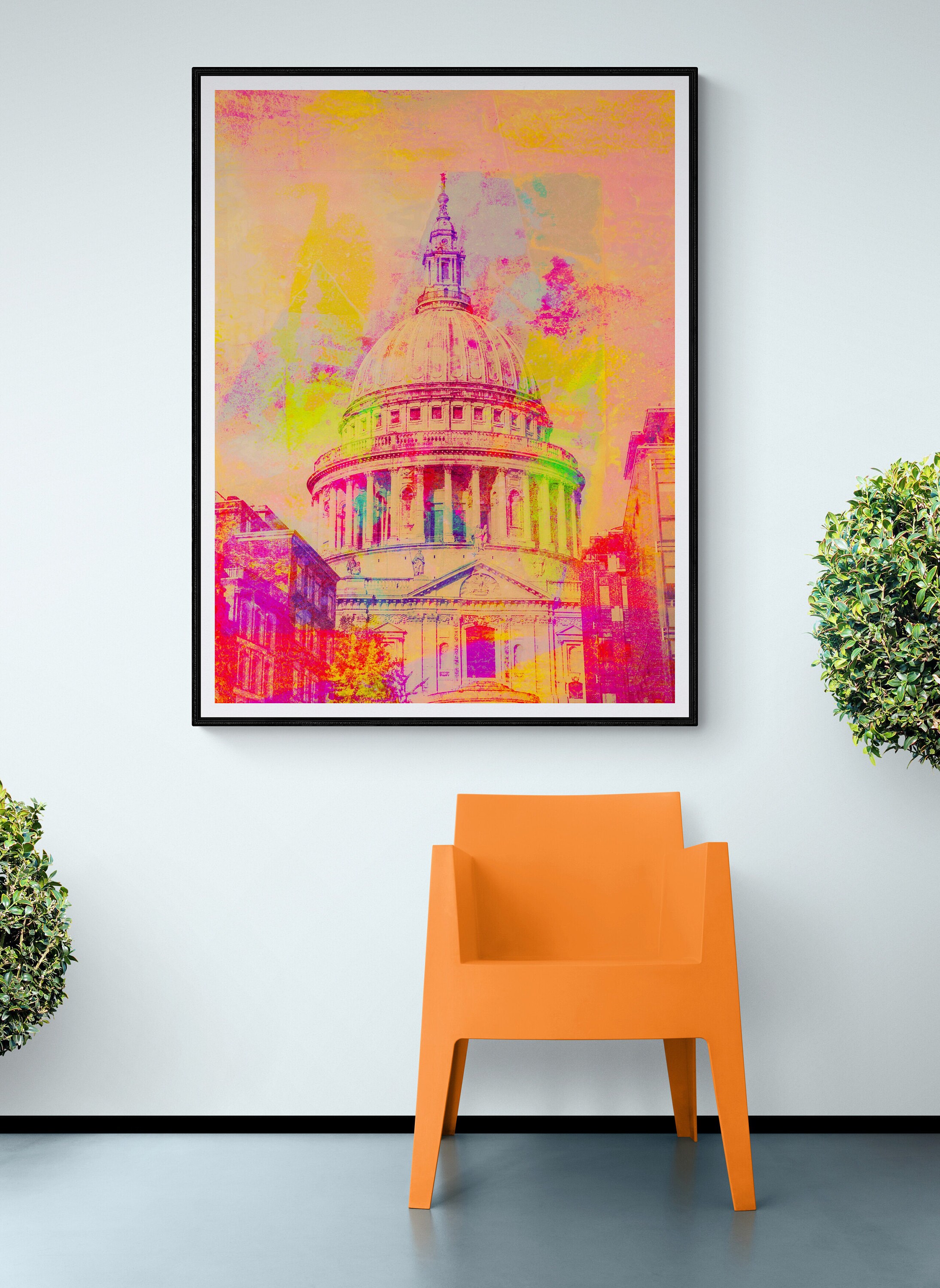 london fine art prints artworks by deborah pendell for sale at the new artist fair 2022 at the truman brewery brick lane london- st pauls graffiti in orange