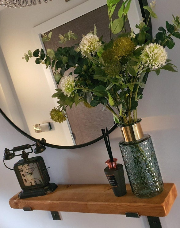 rustic solid wood shelf with steel Z brackets