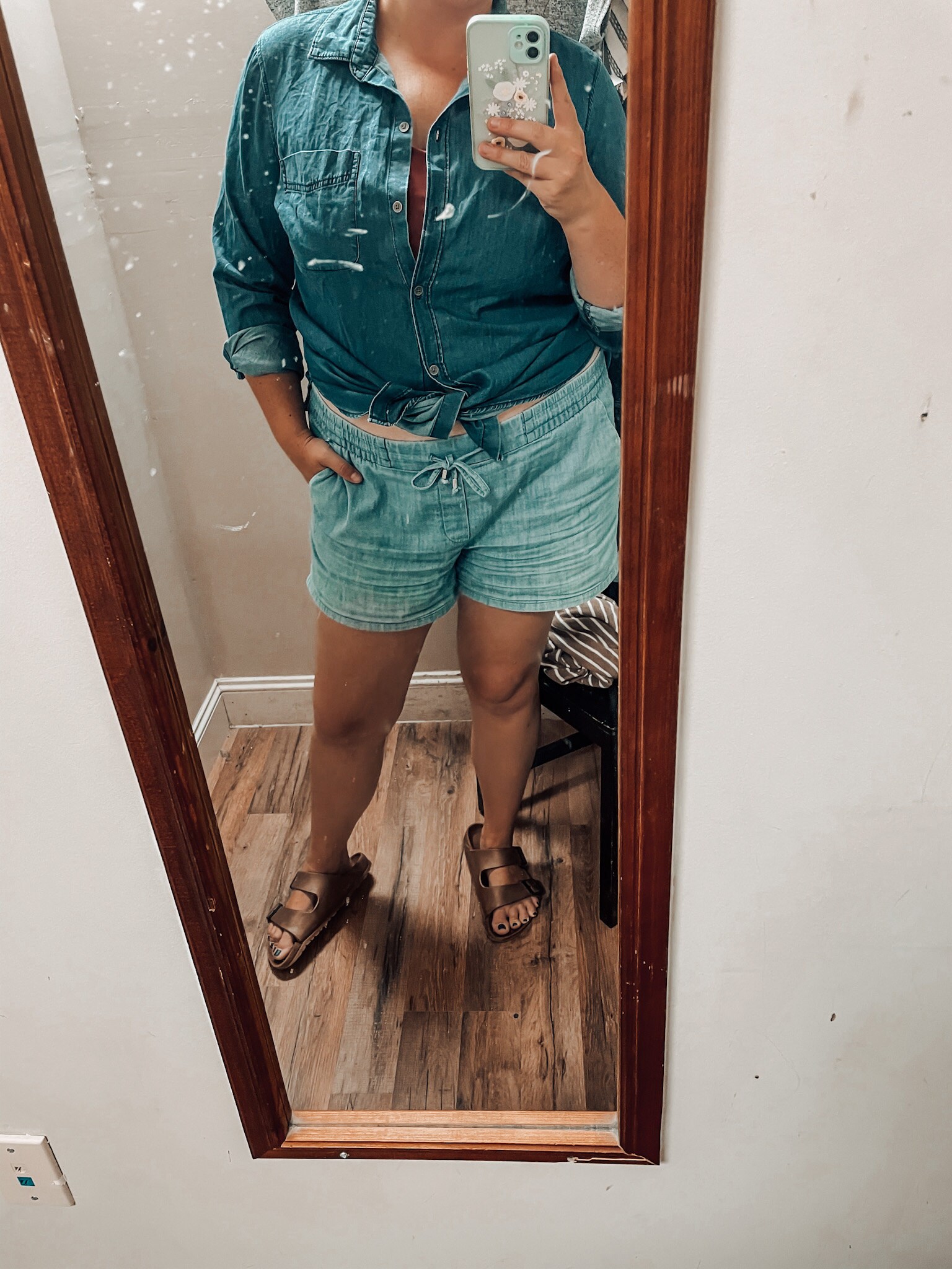 Woman trying on clothes