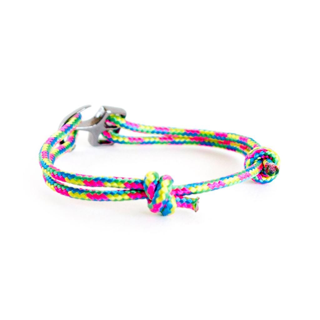 metal anchor clasp on a braided rope bracelet,