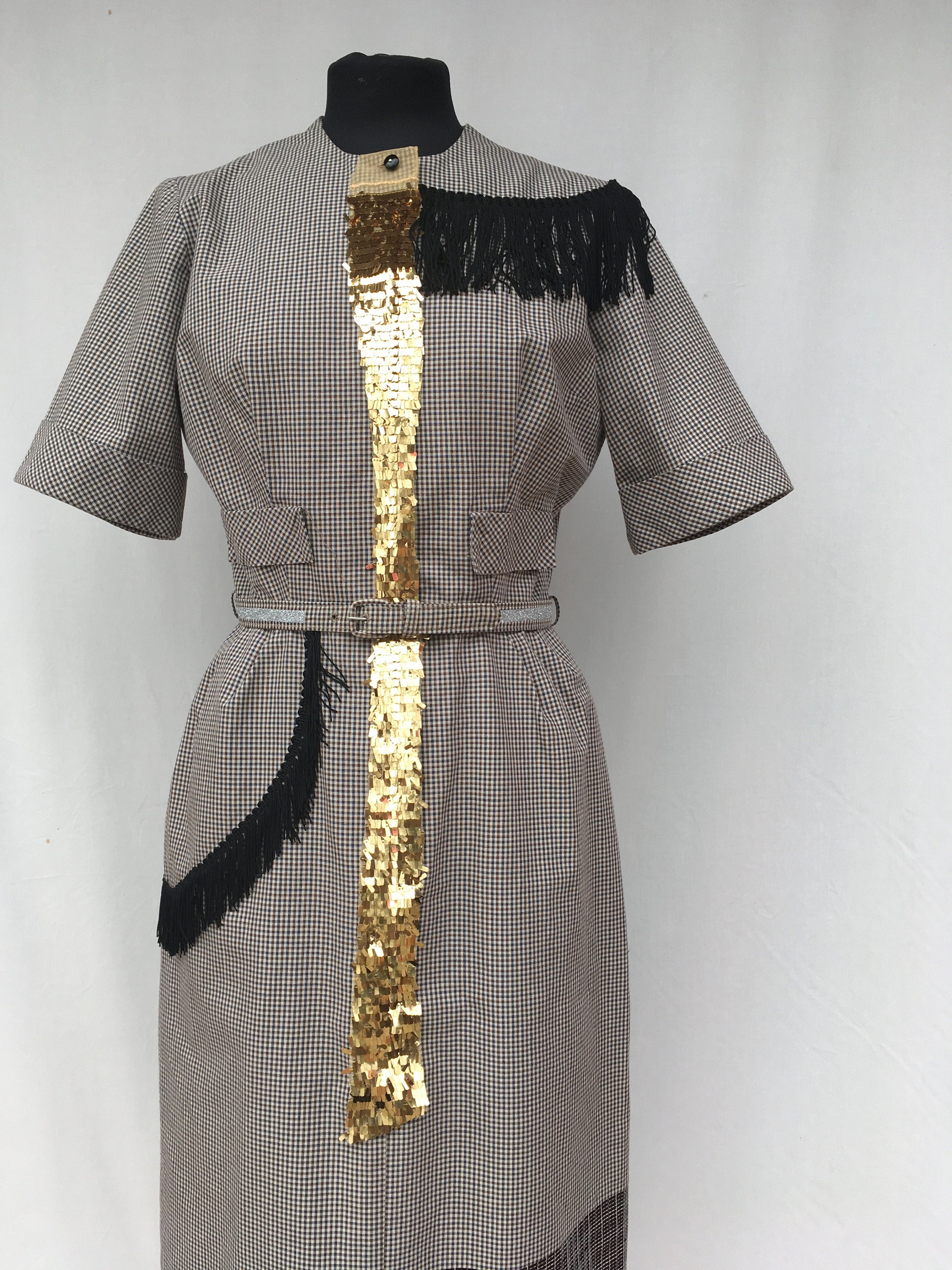 Lola darling Vichy recycled dress with fringe & Sequin