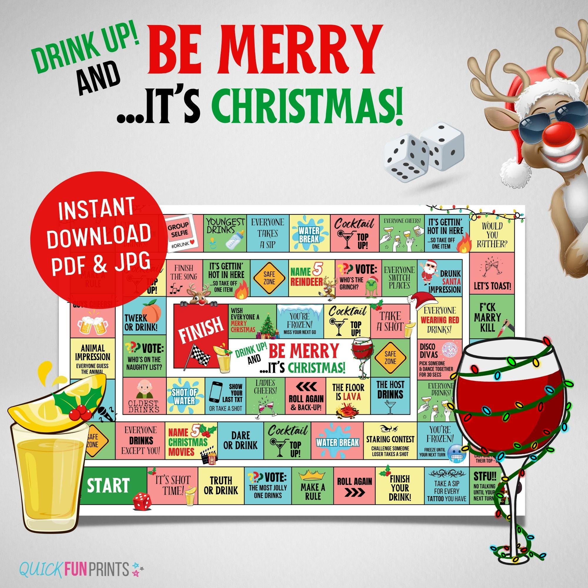 Christmas Drinking Board Game for Adults - Printable Game