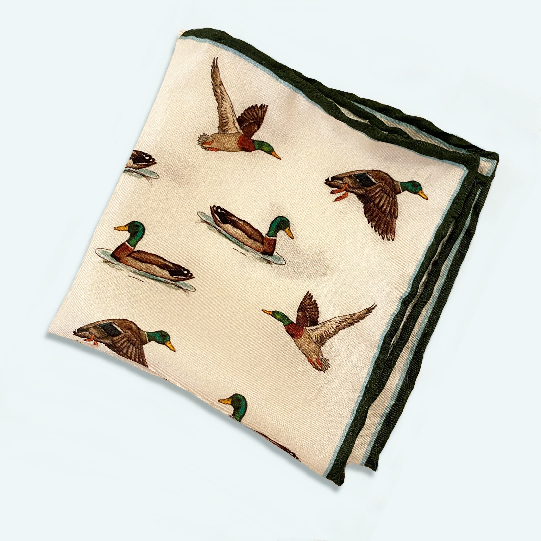 Silk pocket square with mallard duck design