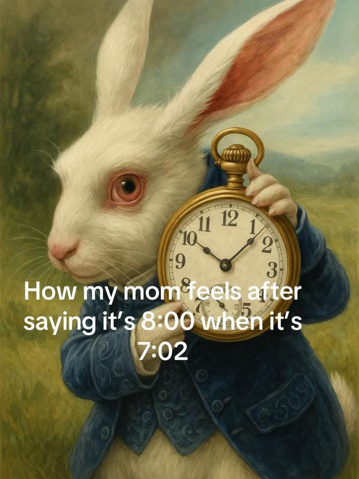 bunny clock rabbit pointing at clock meme viral tiktok post twitter