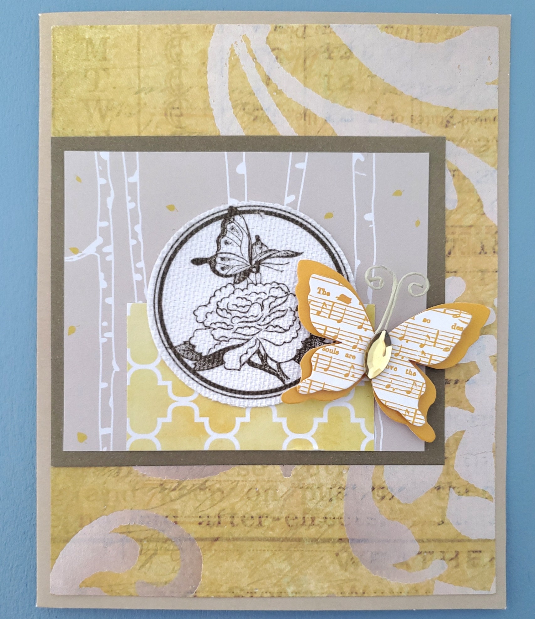 Blank Card with Butterfly with music note paper