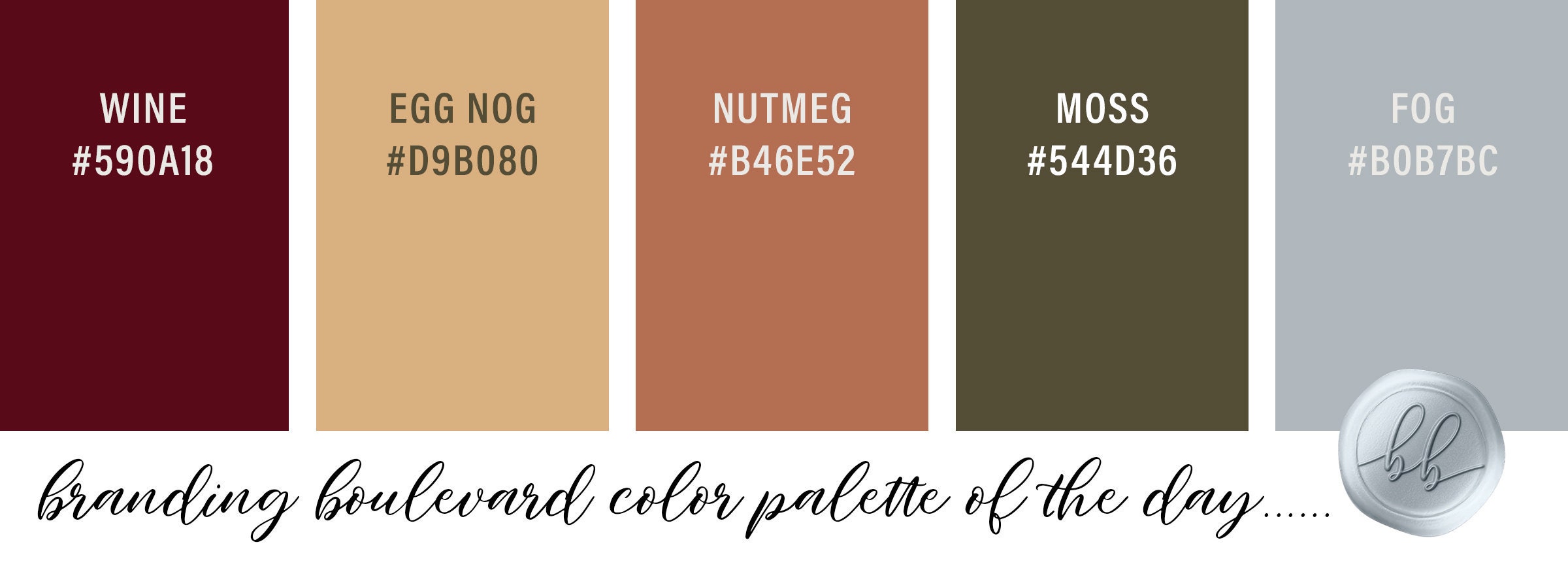 Color Palette of the Day - Harvest Breeze - Wine Dark Red, Eggnog Yellow, Nutmeg Orange, Moss Green, and Fog Gray