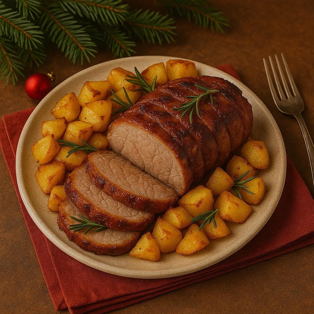 Arrosto di Vitello/Capretto – Carne assada com alecrim e alho, acompanhada de batatas.