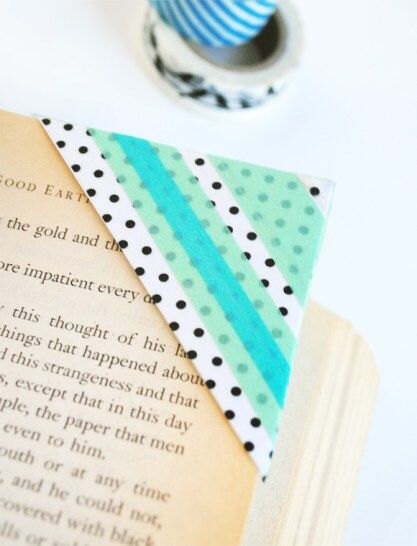 A close up of a book corner made of washi tape