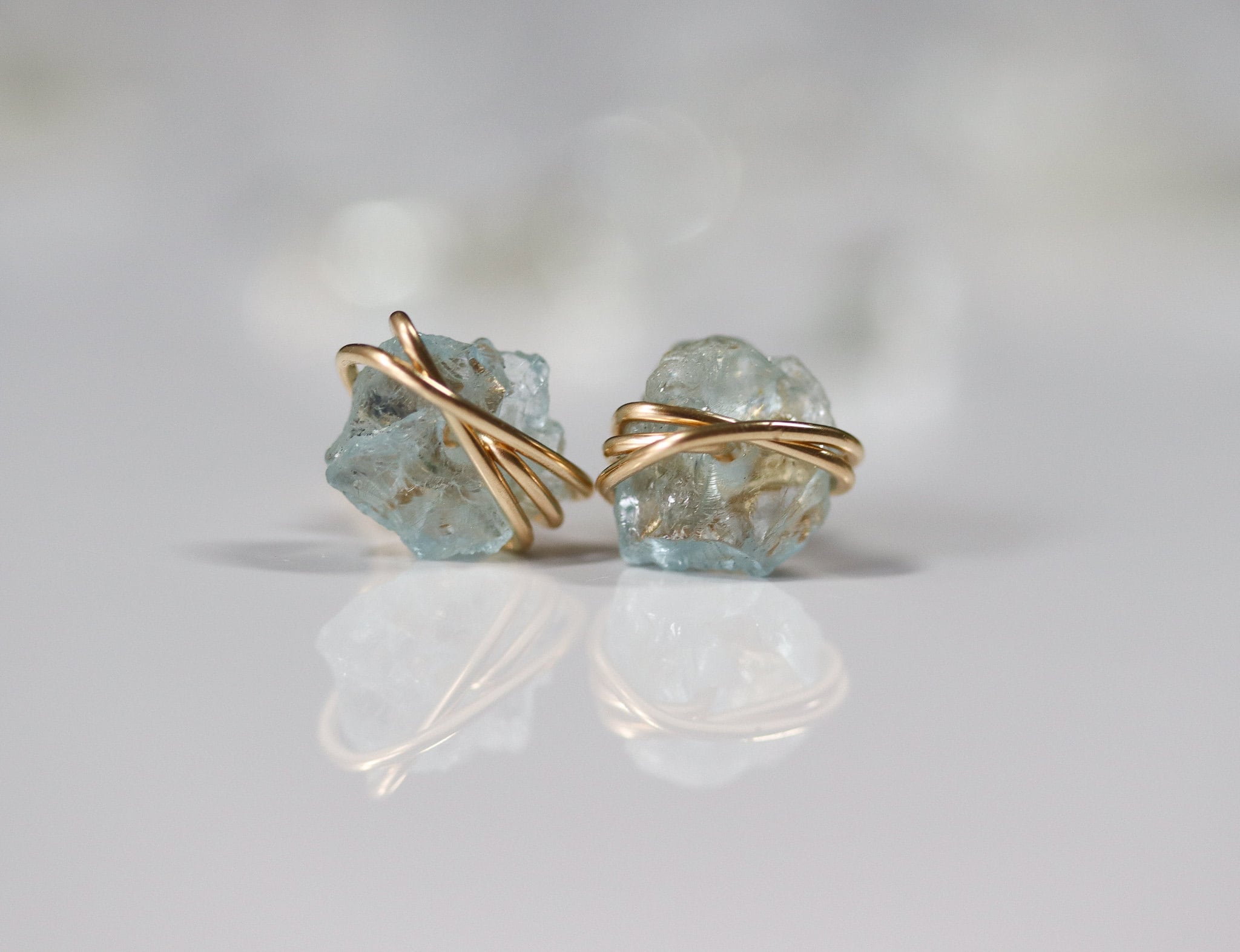 Raw Aquamarine Stud Earrings