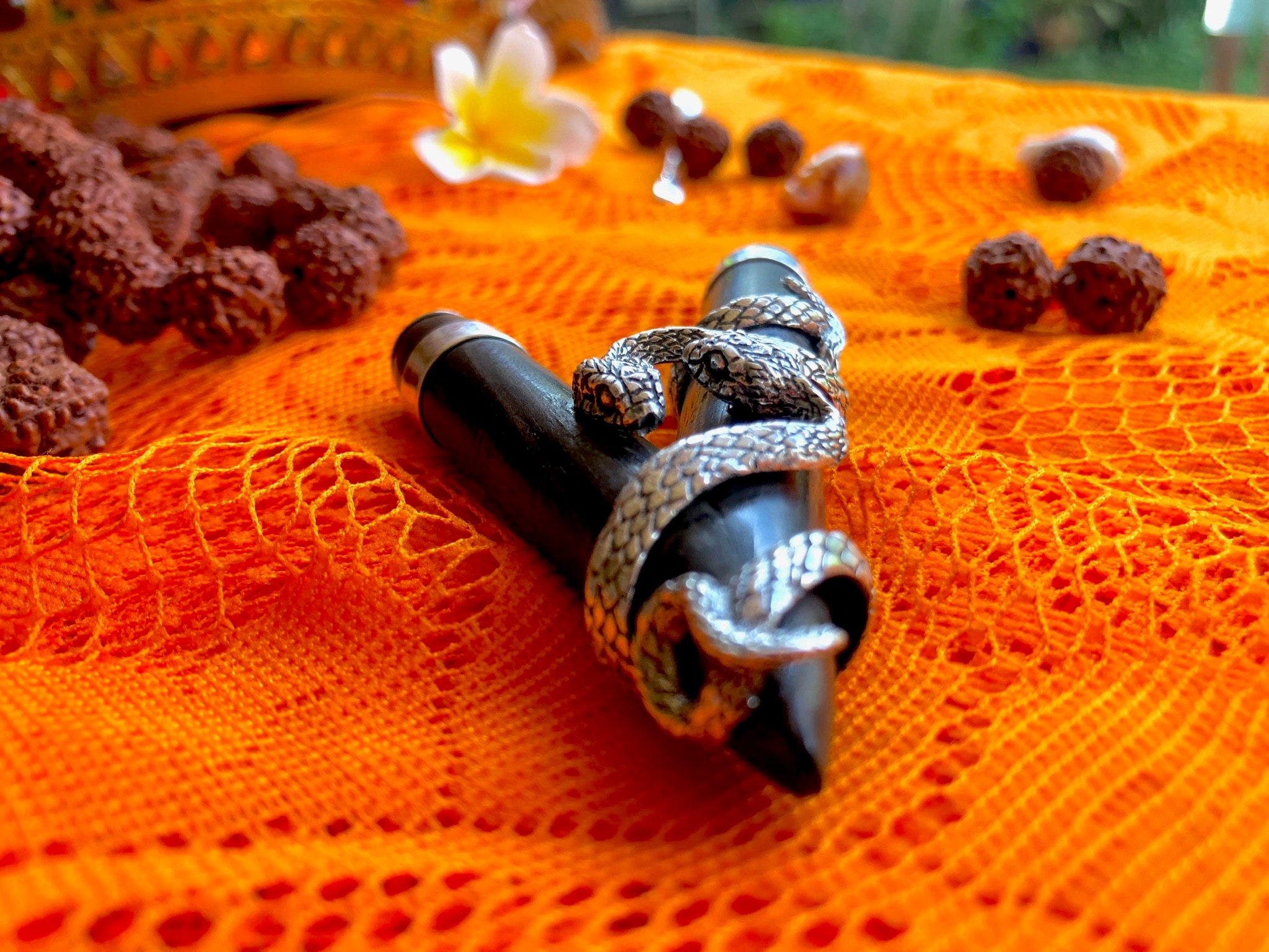 Collectible Kuripe No. 1. Ebony wood, Silver snake.