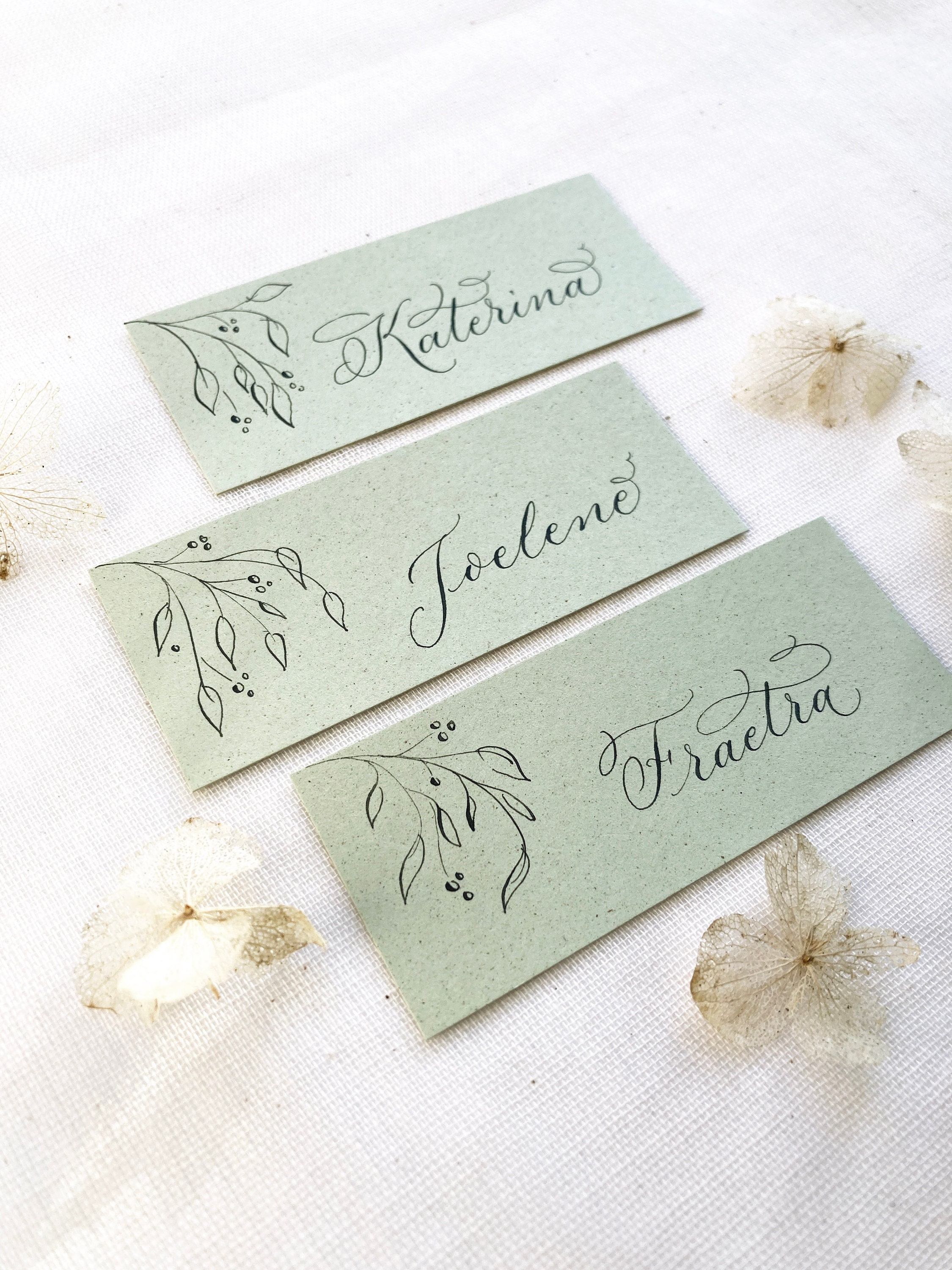 natural green wedding calligraphy place cards north west UK