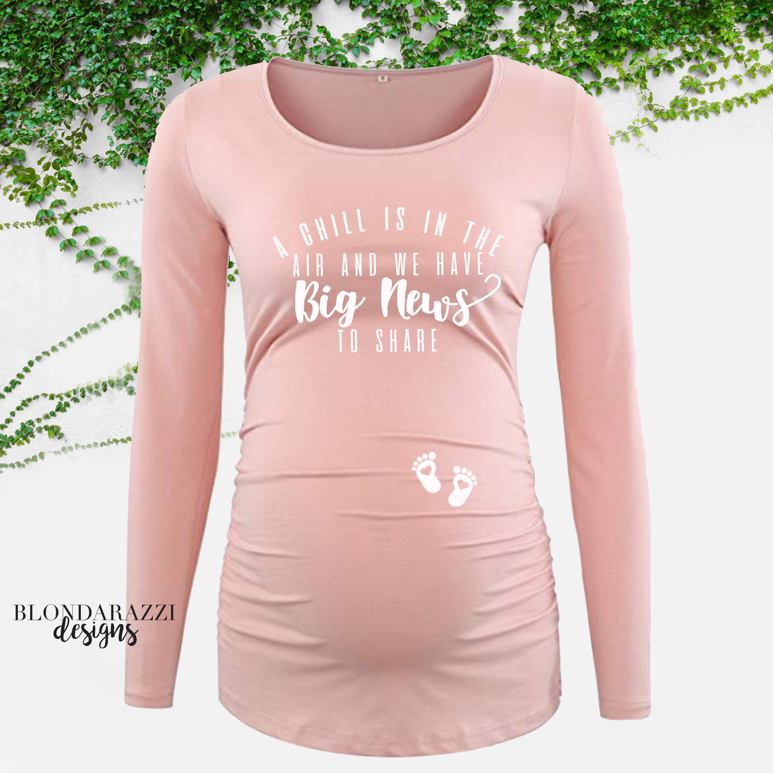 chill is in the air big news to share long sleeve maternity shirt for valentines day winter